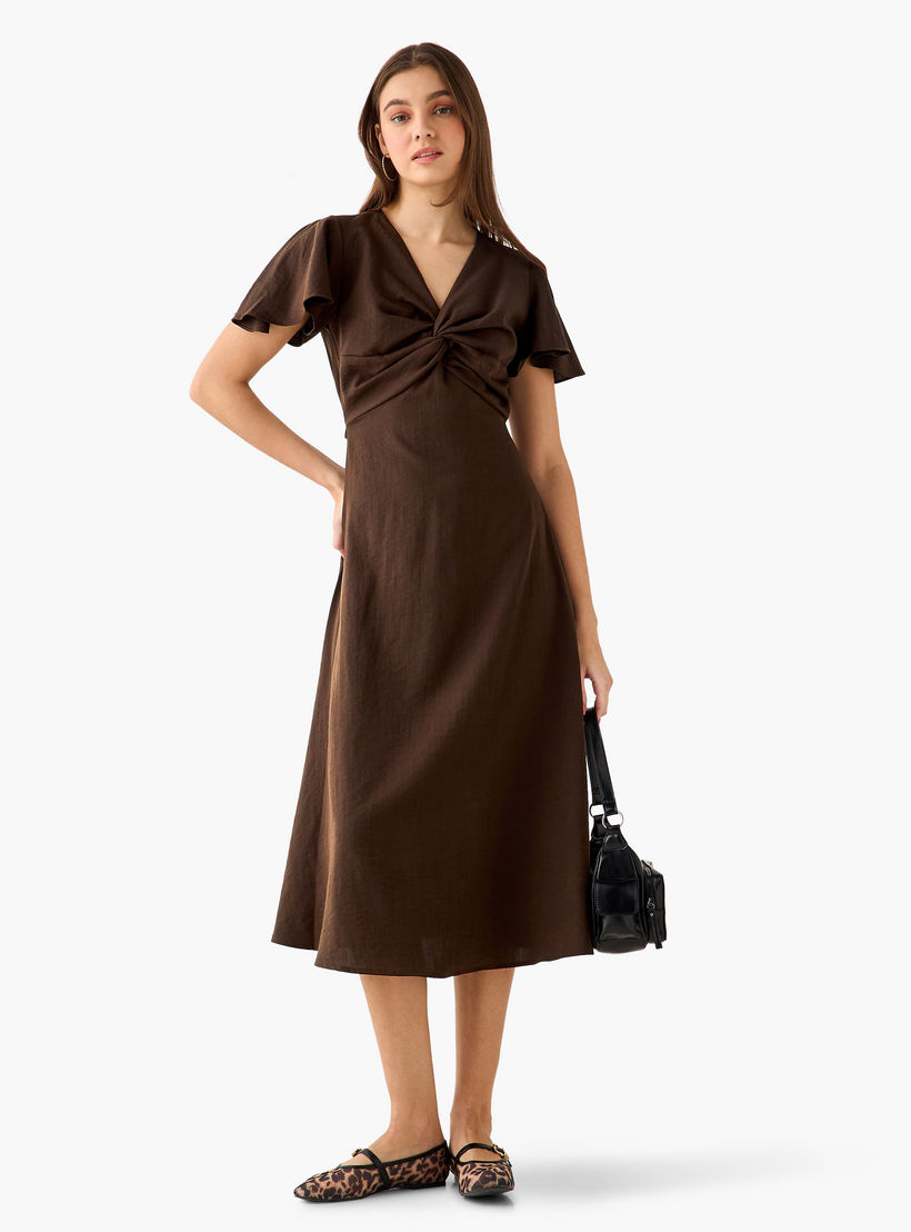 Twisted Midi A-Line Dress with Angel Sleeves-women-clothing-dresses-image-4