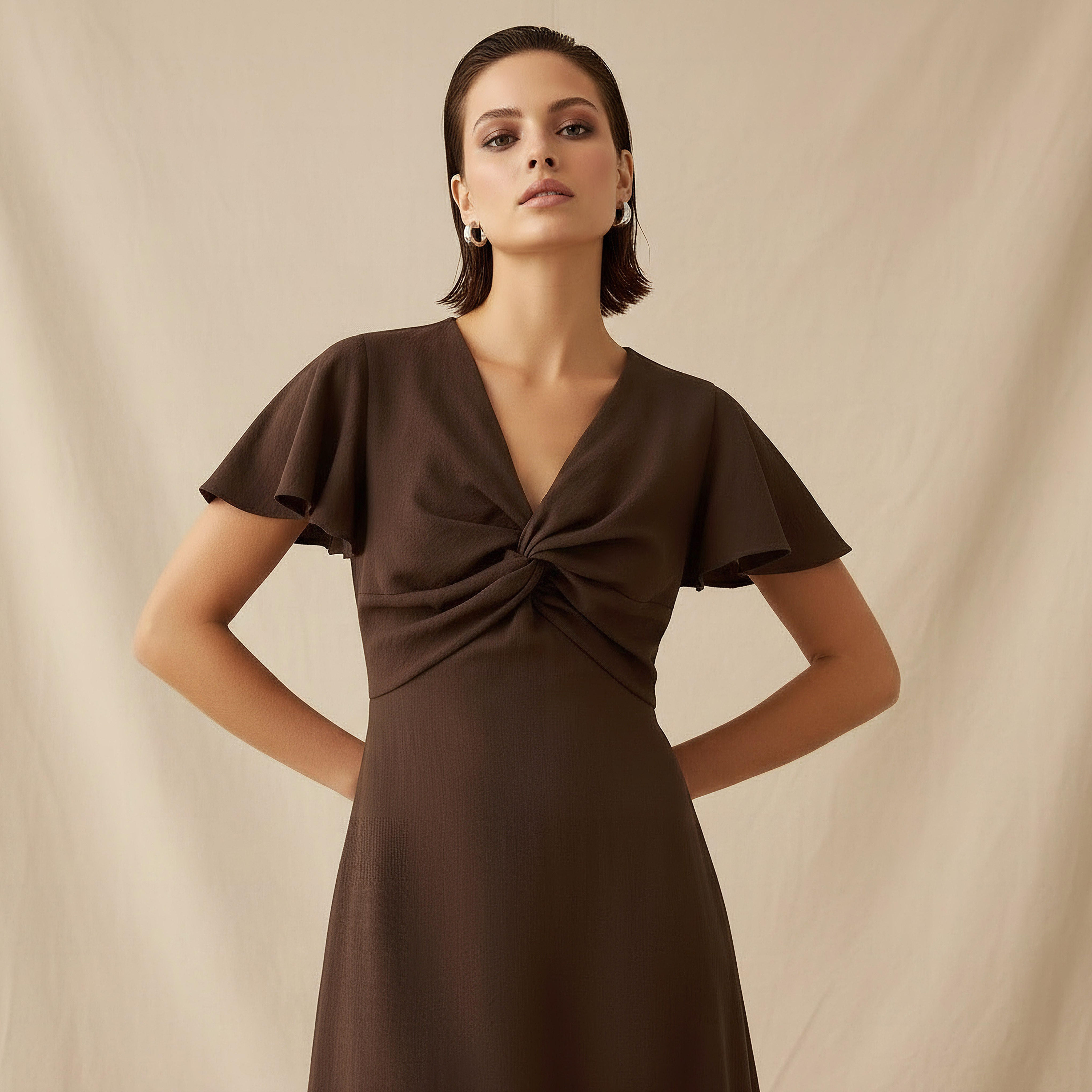 Twisted Midi A-Line Dress with Angel Sleeves-women-clothing-dresses-image-2