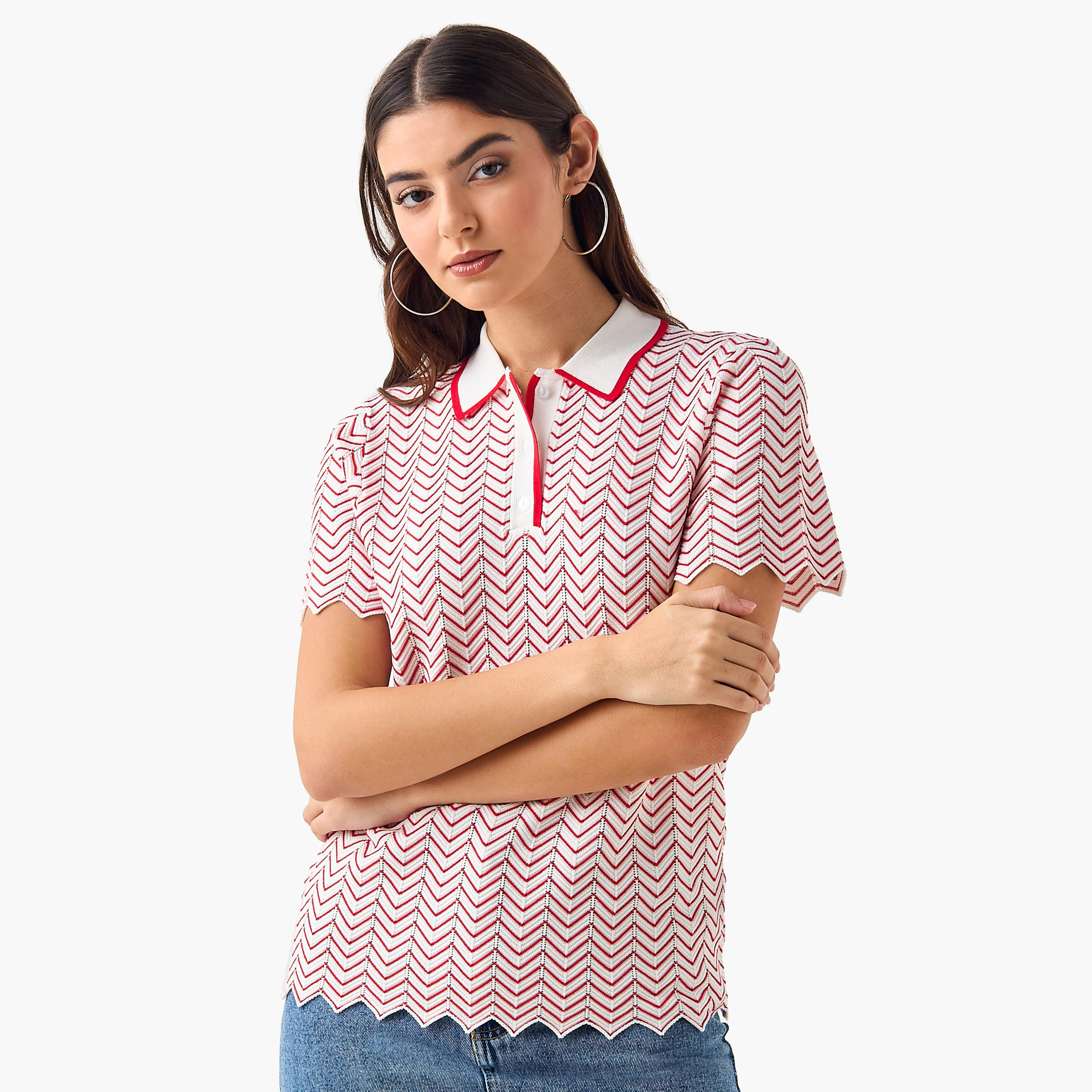 Polo T-shirt with Texture-women-clothing-tshirts-image-3
