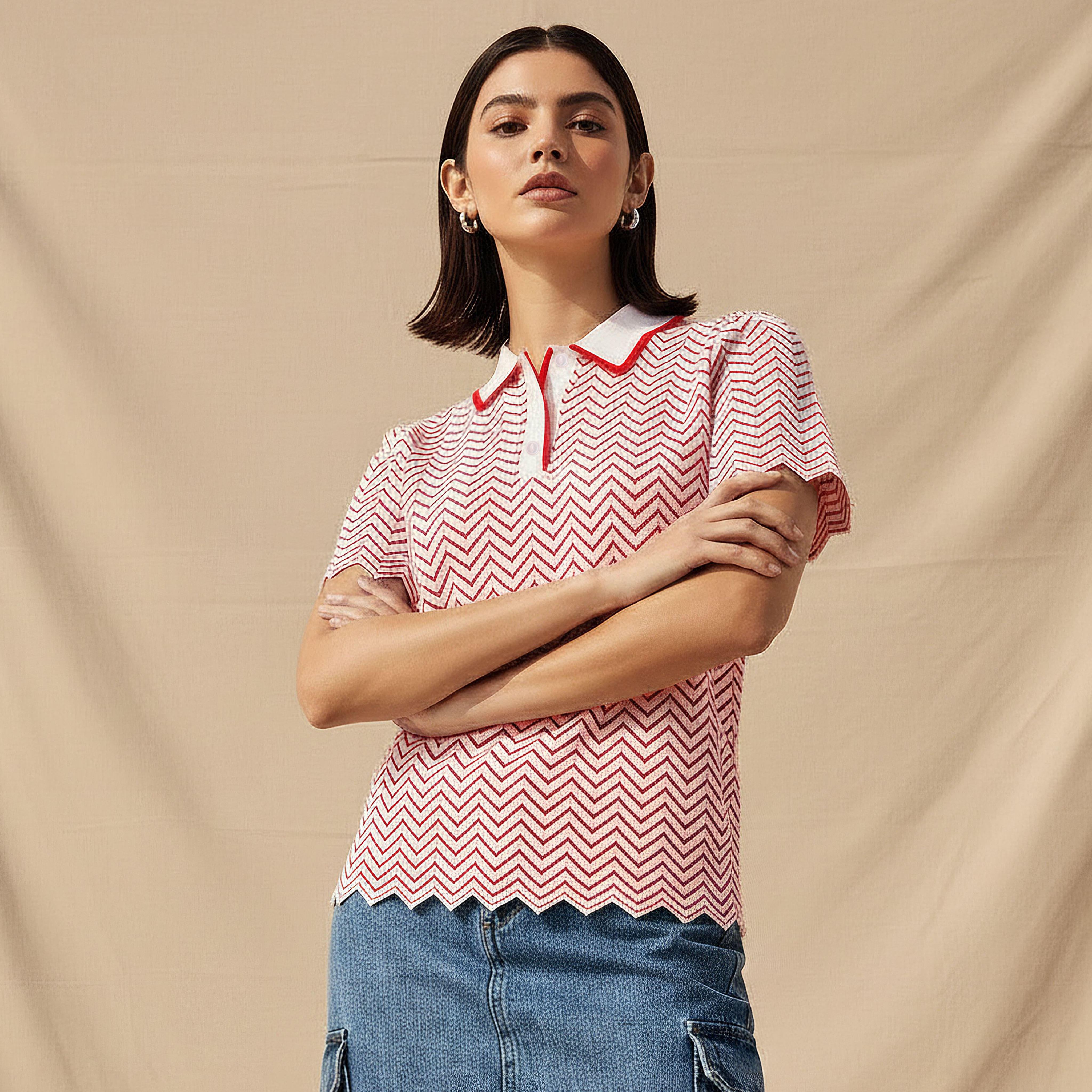 Polo T-shirt with Texture-women-clothing-tshirts-image-1