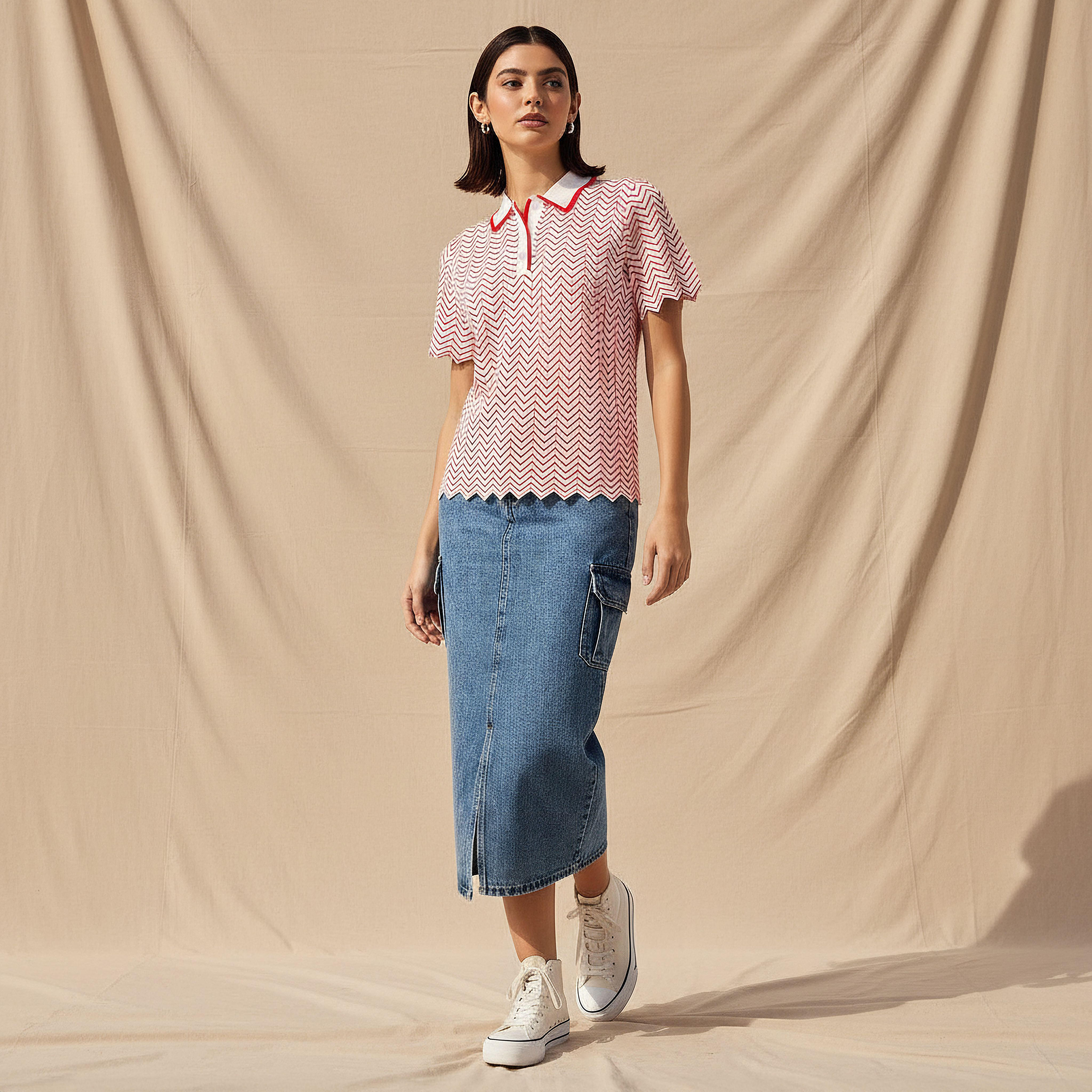 Polo T-shirt with Texture-women-clothing-tshirts-image-2