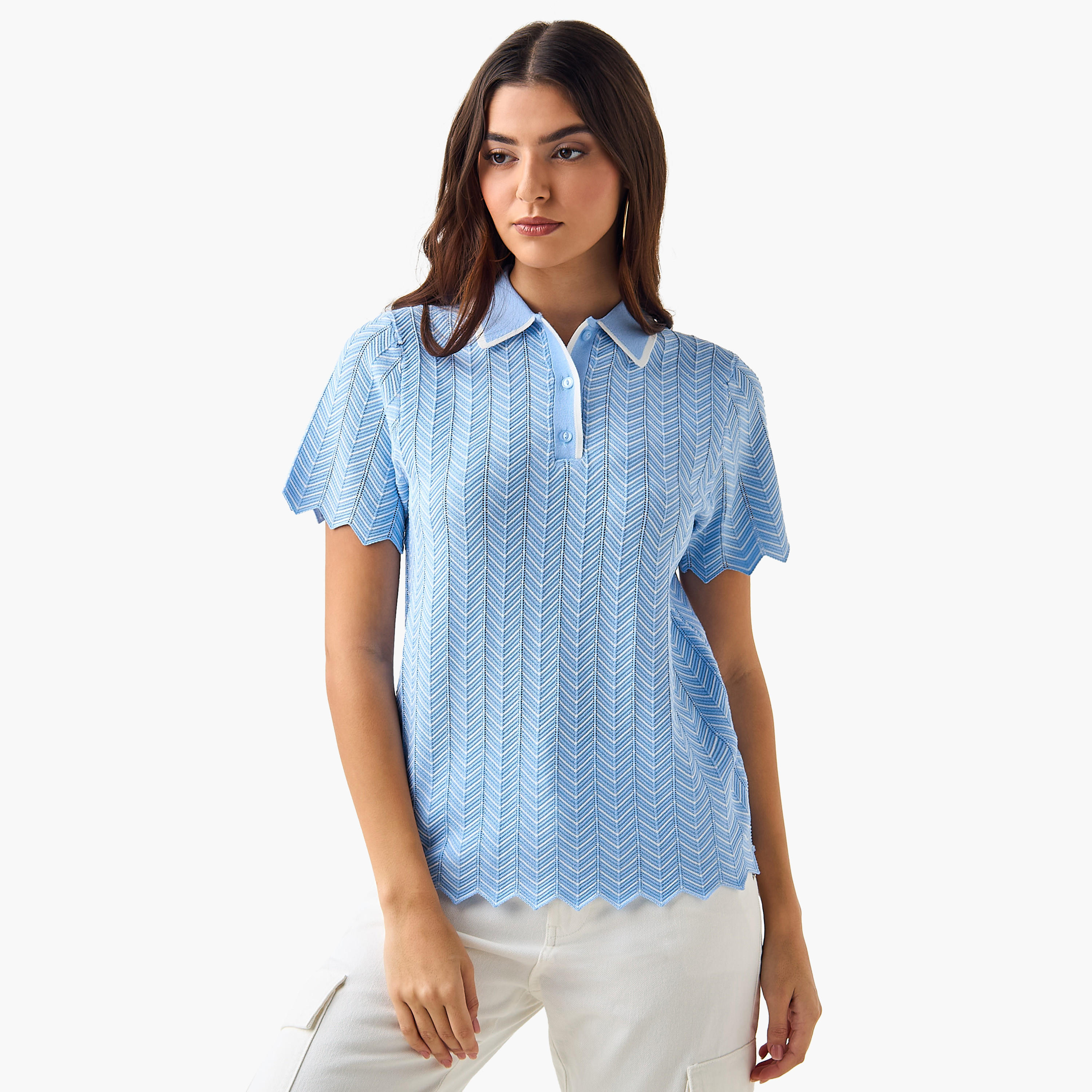 Polo T-shirt with Texture-women-clothing-tshirts-image-2