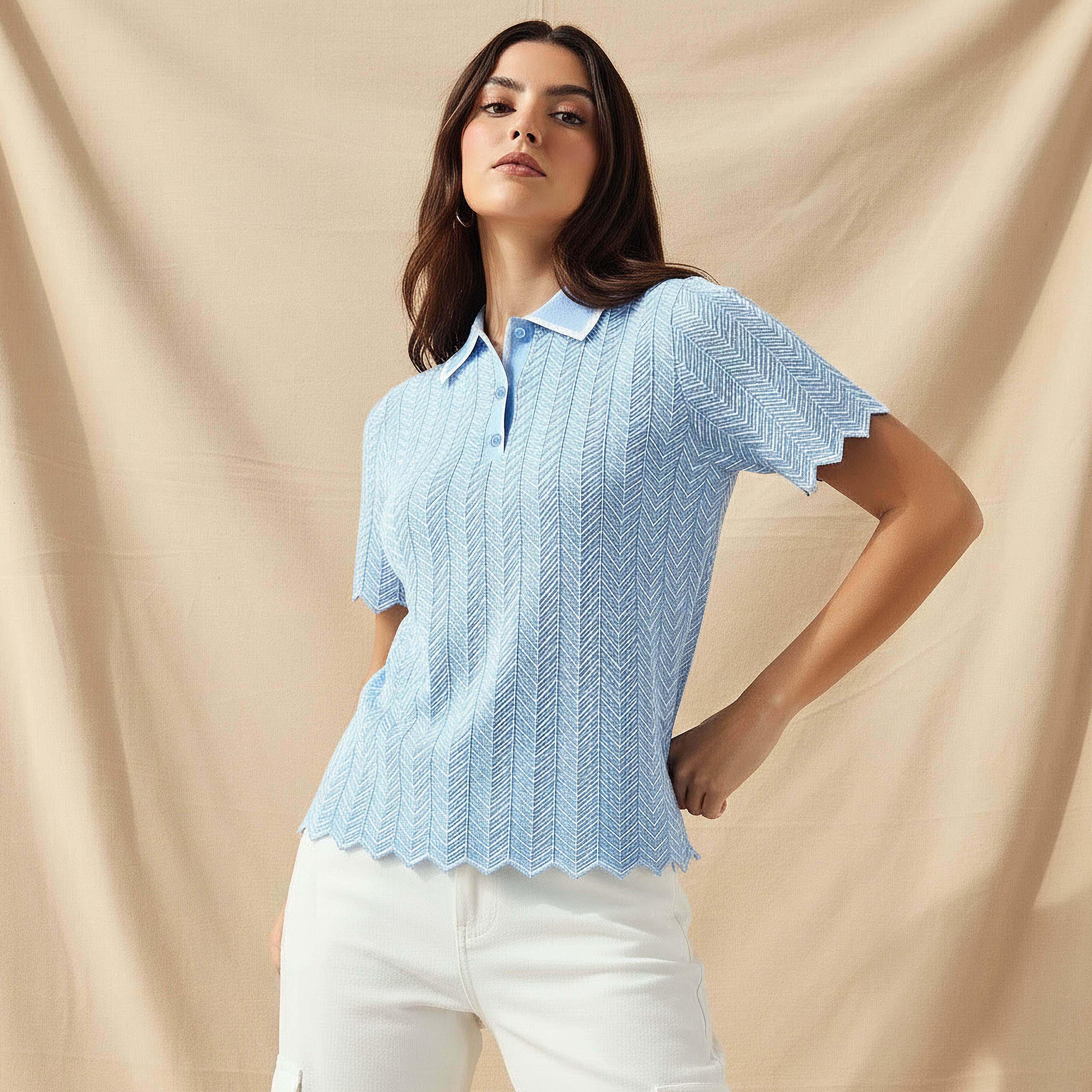 تيشيرت بولو بارز الملمس-women-clothing-tshirts-image-6