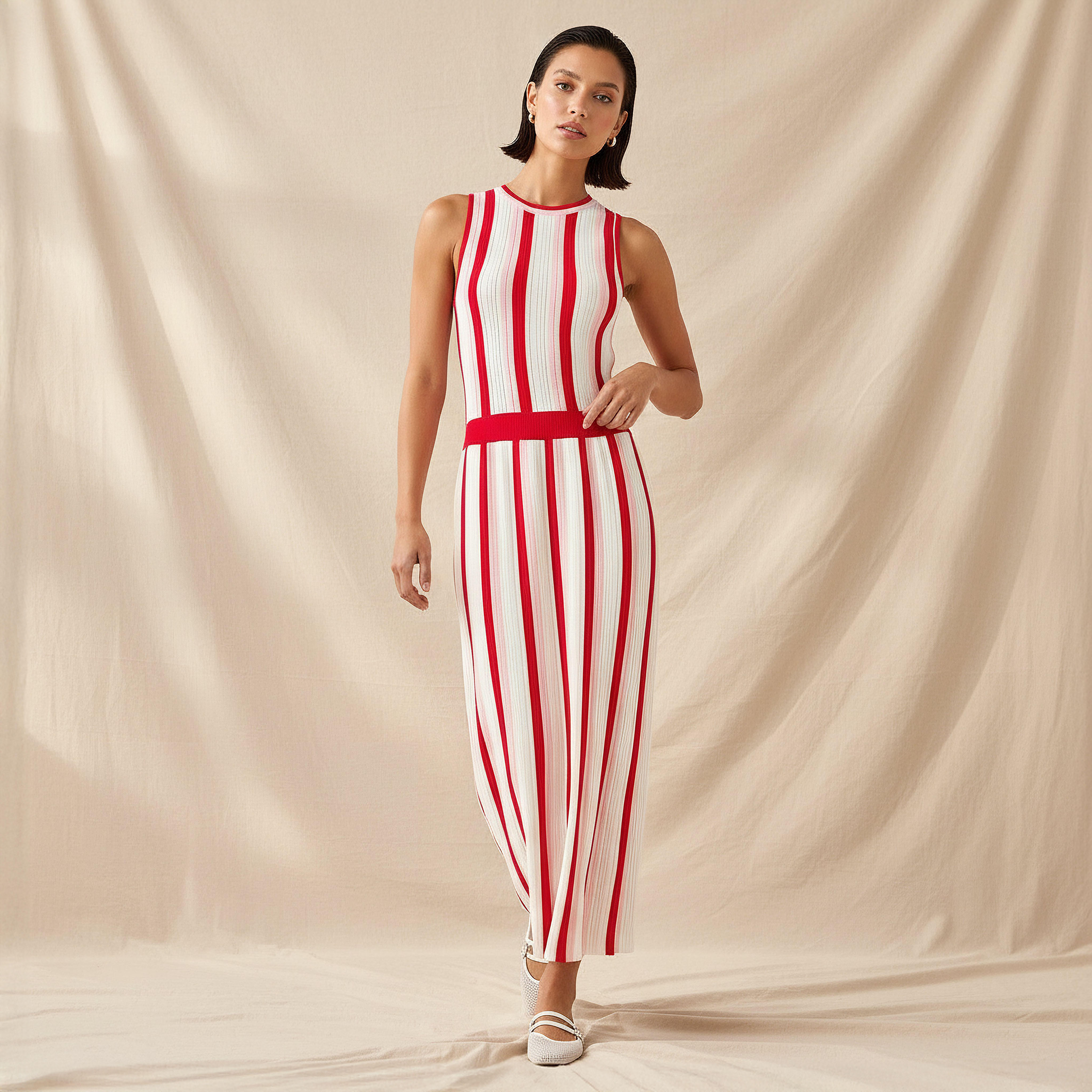 Striped Sleeveless A-Line Midi Dress-women-clothing-dresses-image-1