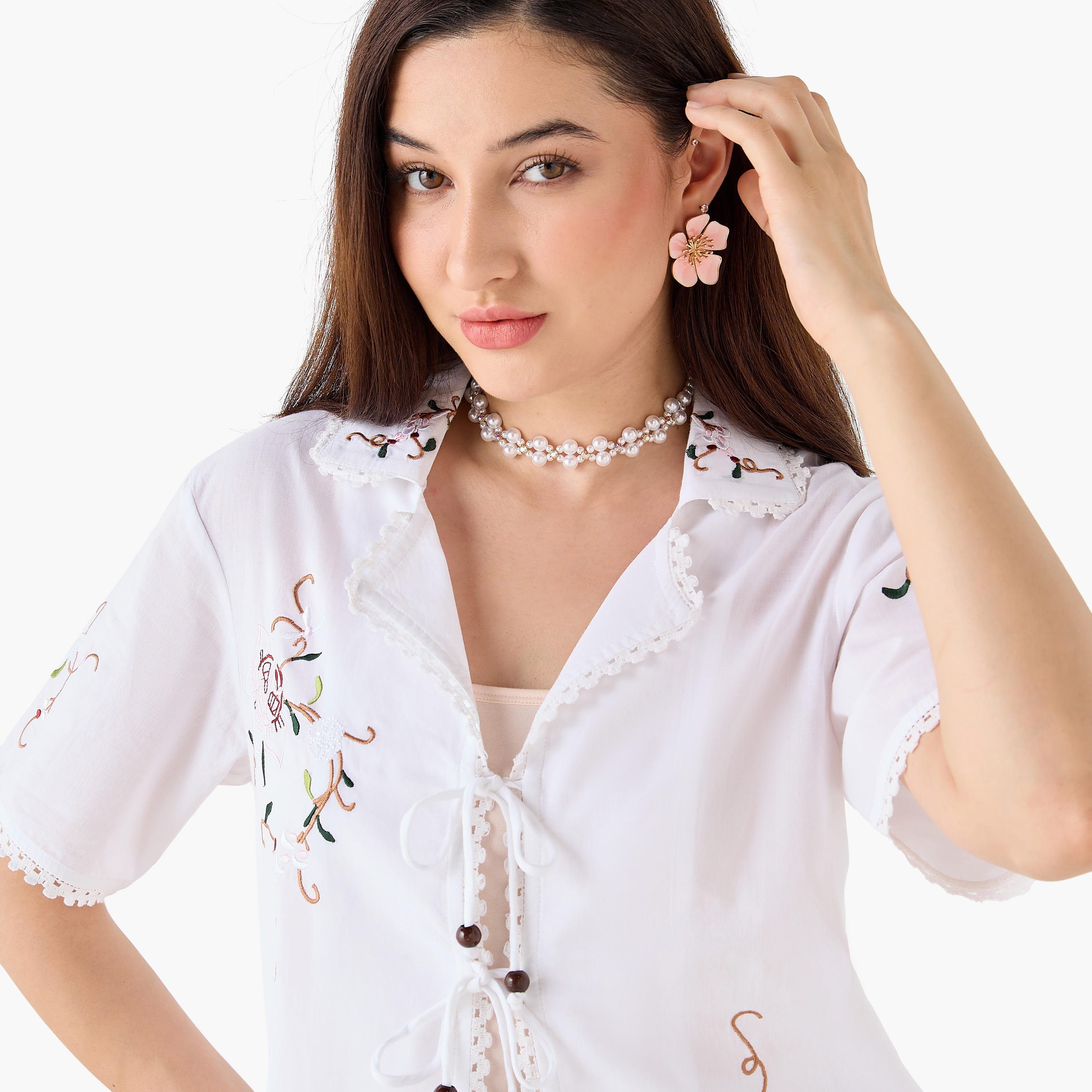 Cotton Front Tie Top with Embroidery-women-clothing-shirtsandblouses-blouses-image-5