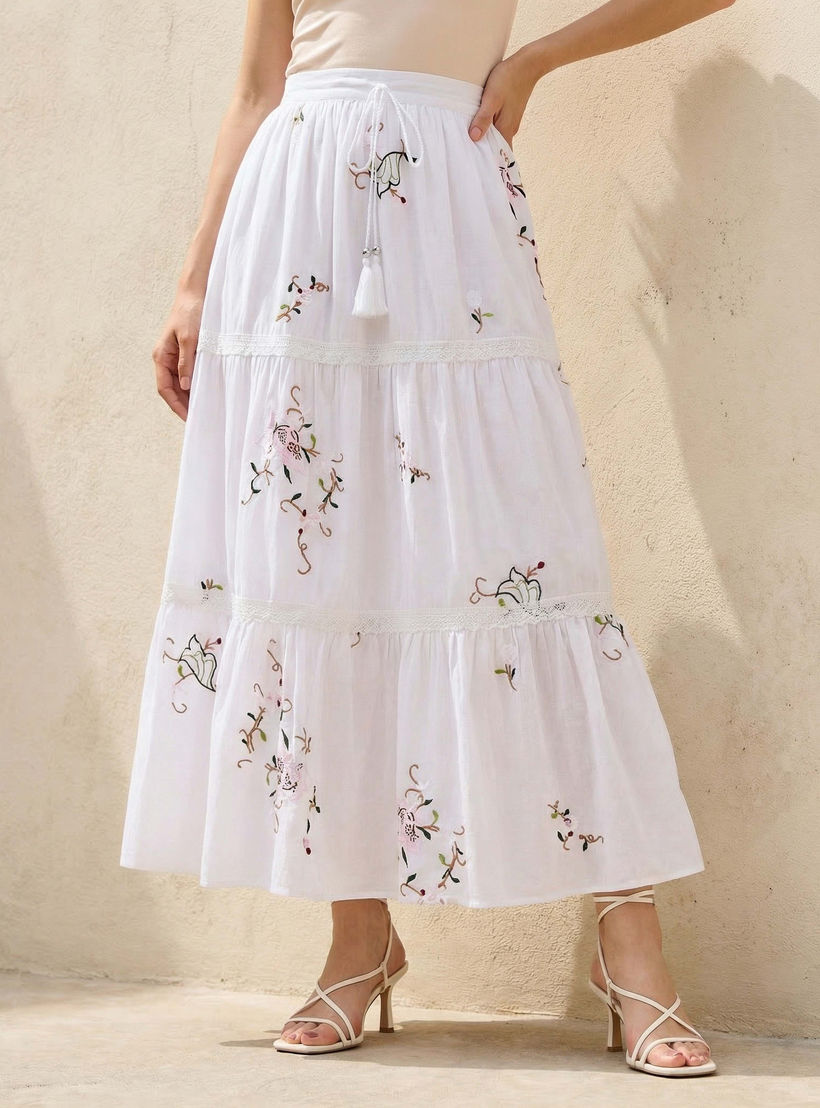 تنورة قطن ميدي بخصر نصف مطاطي-women-clothing-bottoms-skirts-image-1