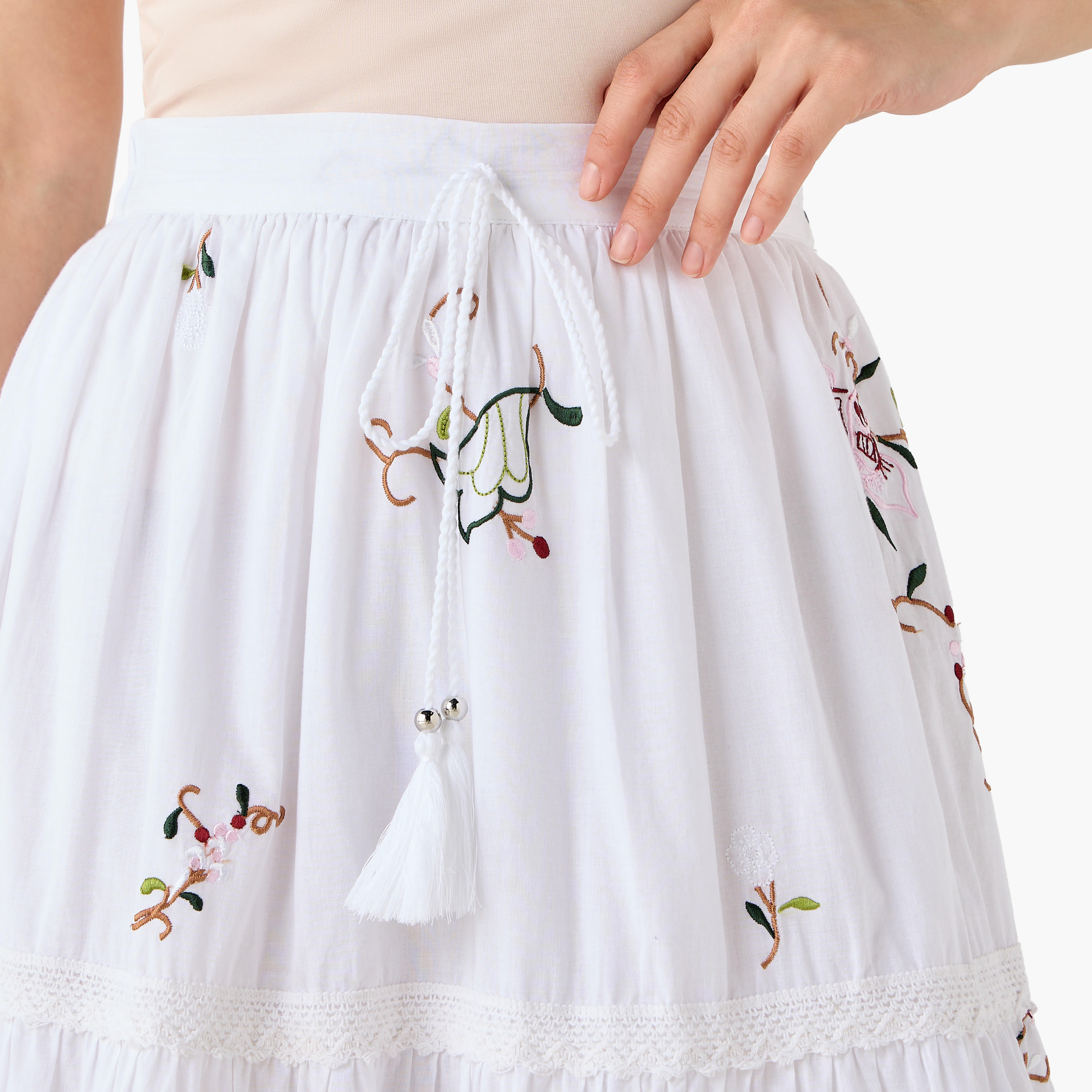 تنورة قطن ميدي بخصر نصف مطاطي-women-clothing-bottoms-skirts-image-2