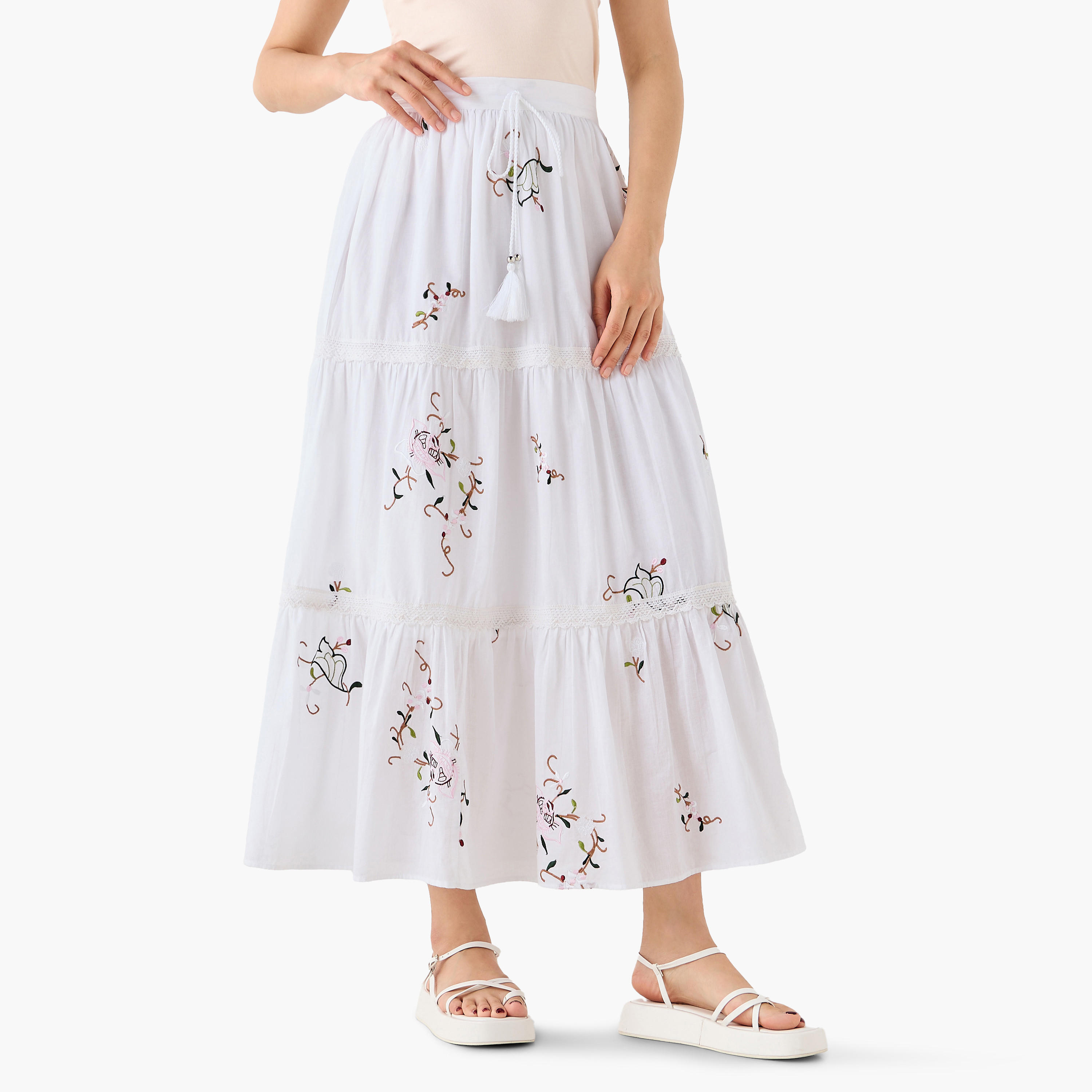تنورة قطن ميدي بخصر نصف مطاطي-women-clothing-bottoms-skirts-image-4
