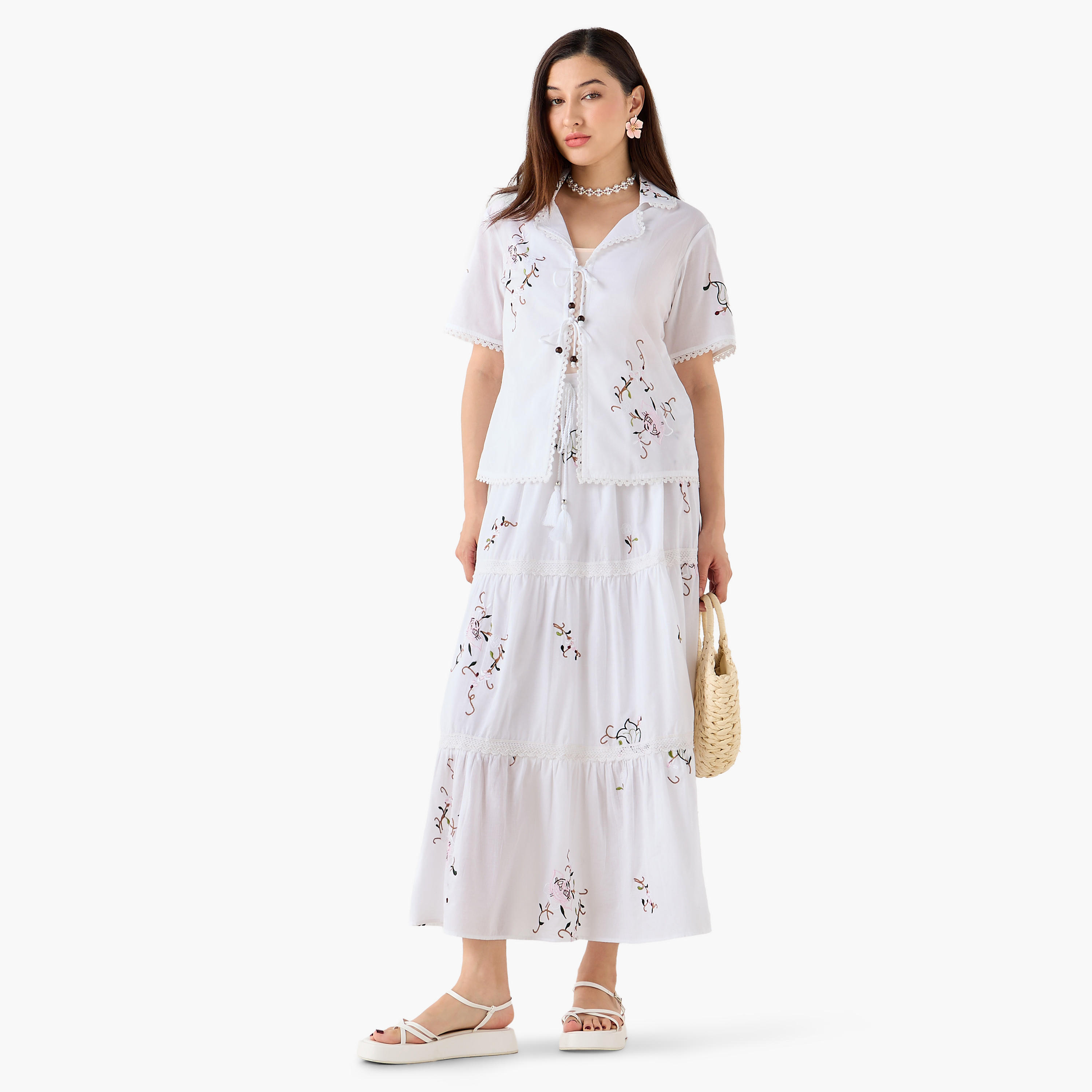 Midi Cotton A-line Skirt with Semi-Elastic Waist-women-clothing-bottoms-skirts-image-5