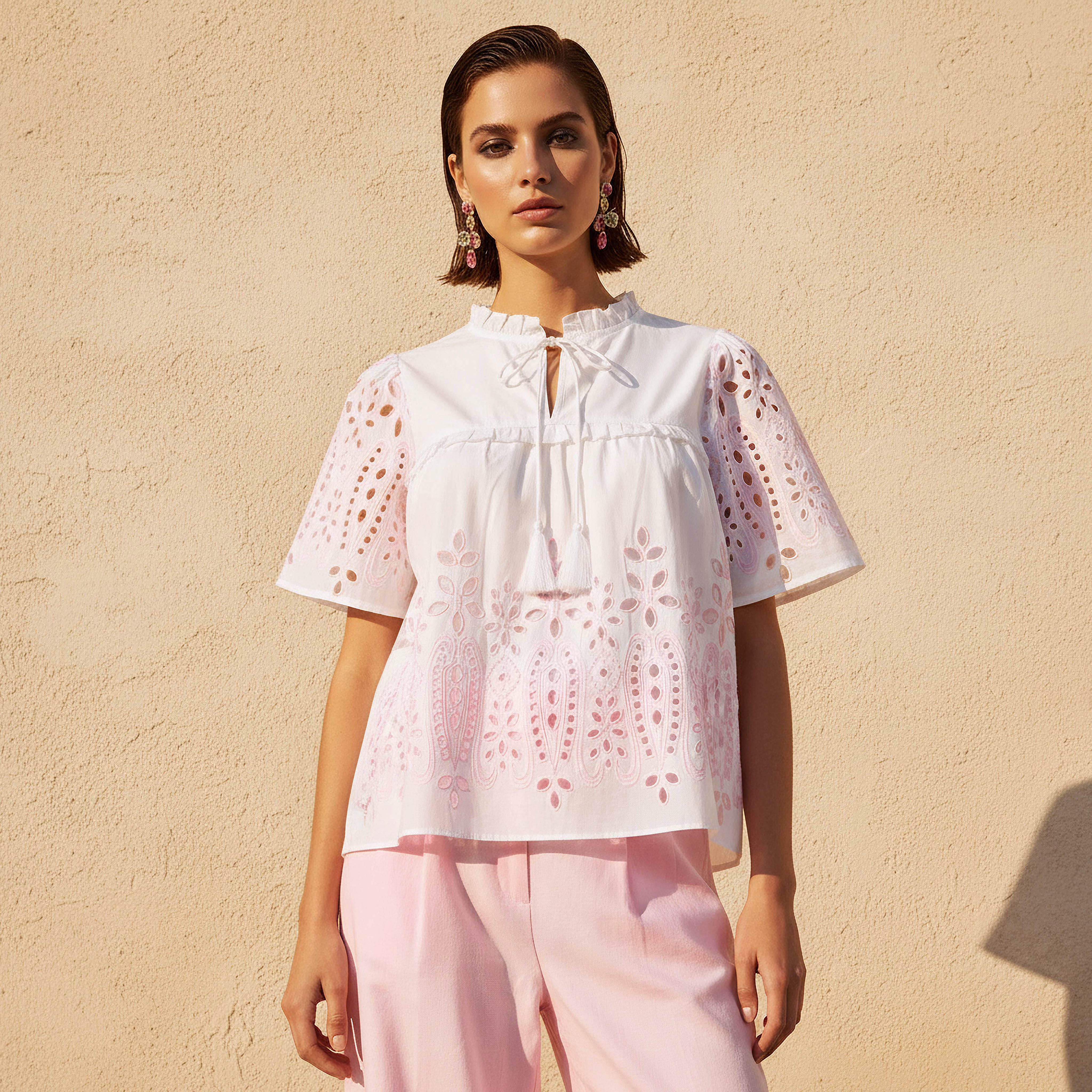 Cotton Schiffli Top with Tie-Ups-women-clothing-shirtsandblouses-blouses-image-1