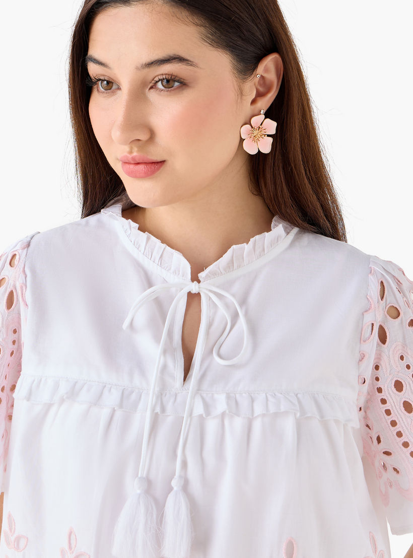 Cotton Schiffli Top with Tie-Ups-women-clothing-shirtsandblouses-blouses-image-7