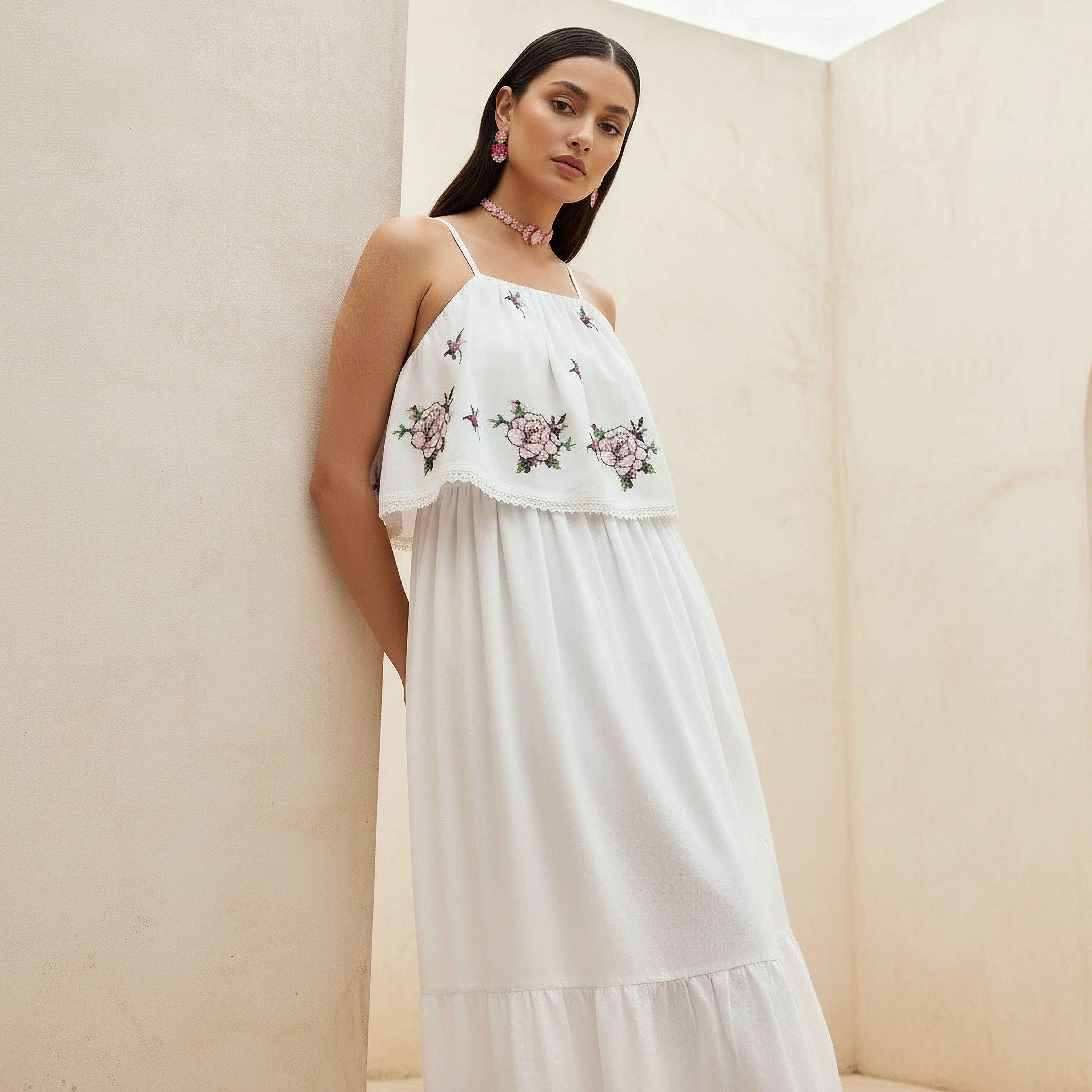A-line Strappy Cotton Dress with Floral Embroidery-women-clothing-dresses-image-2