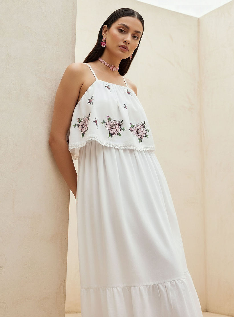 A-line Strappy Cotton Dress with Floral Embroidery-women-clothing-dresses-image-2