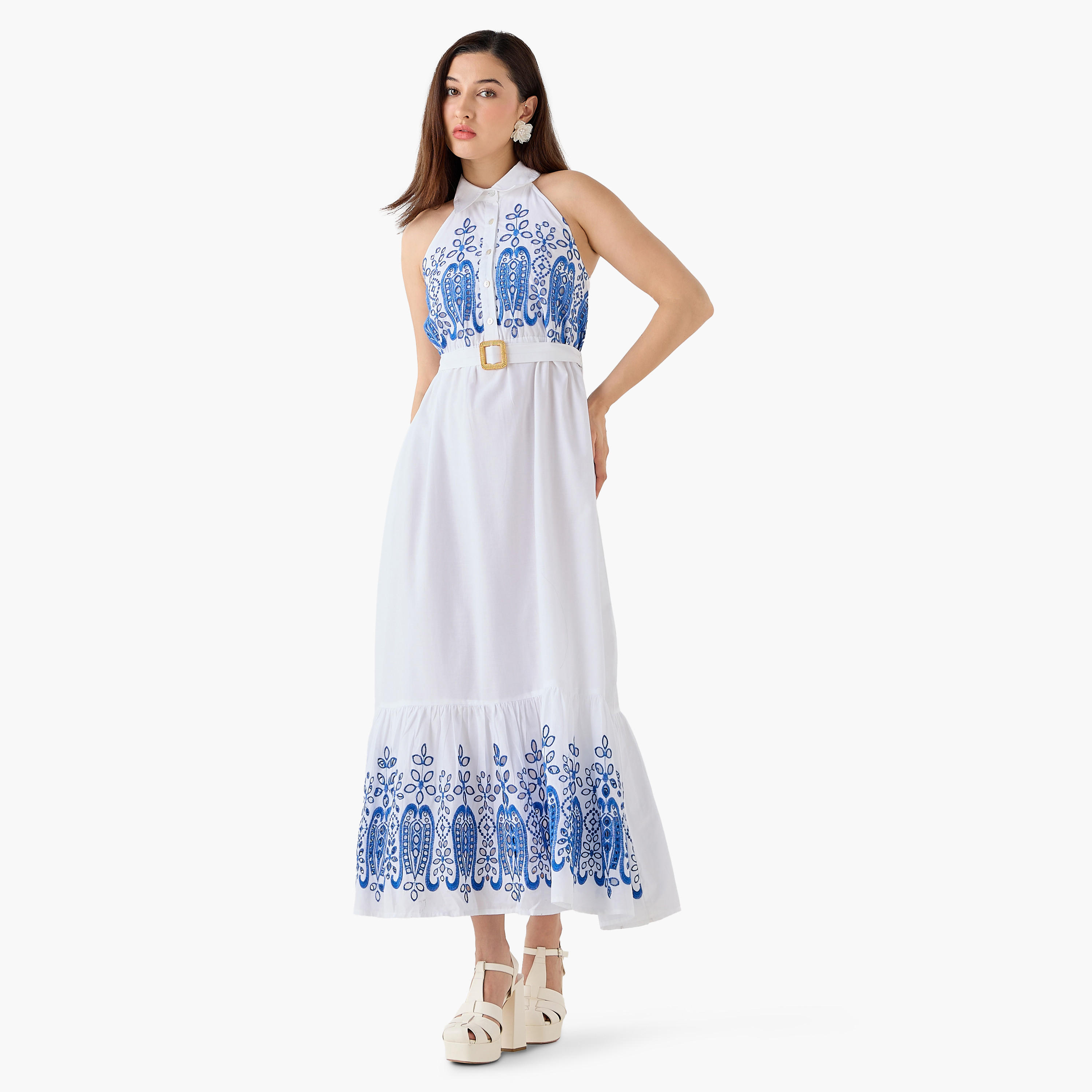 A-line Women Dress with Schiffli Embroidery Cotton-women-clothing-dresses-image-3