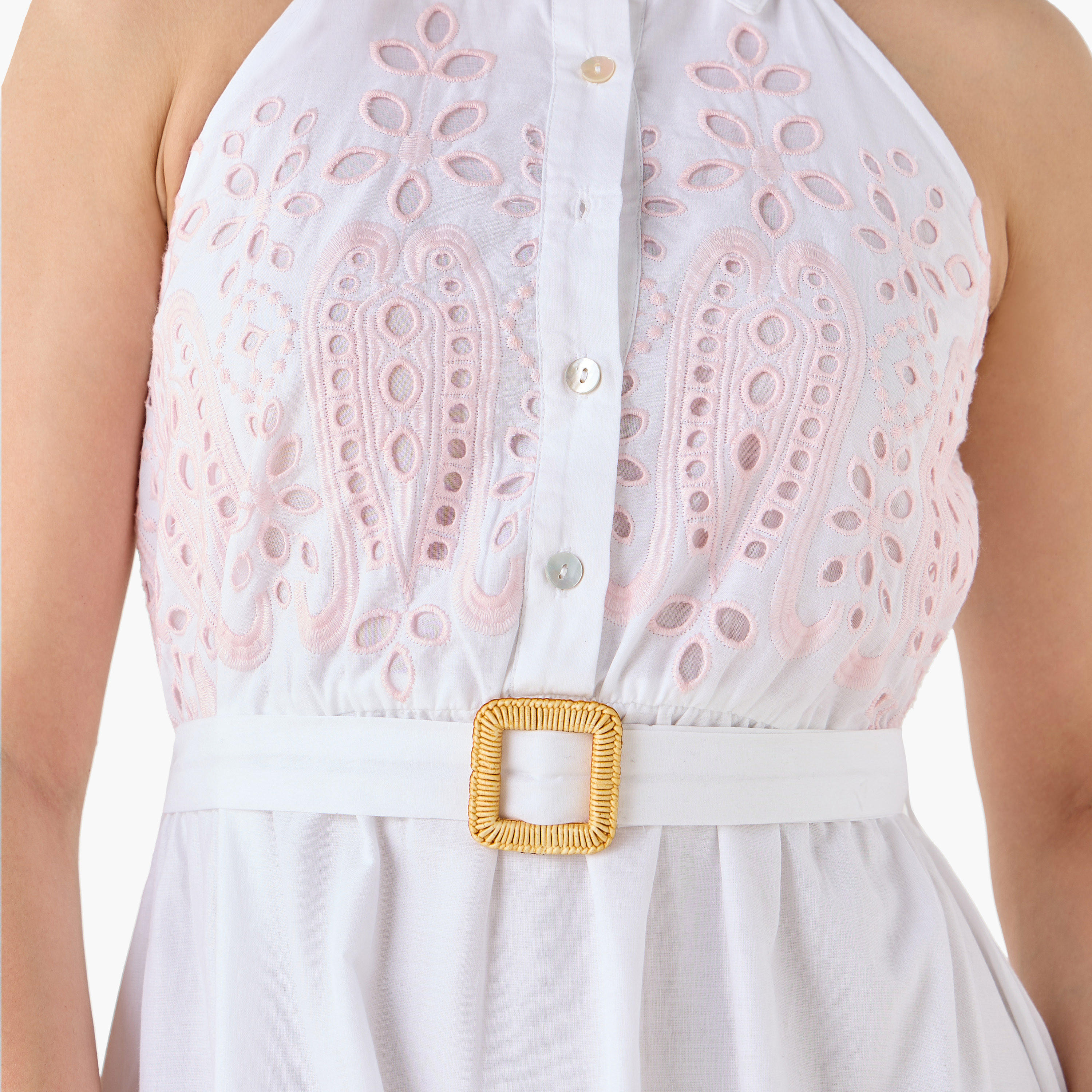 فستان قطن بقصة إيه لاين مع تطريز شيفلي للنساء-women-clothing-dresses-image-2