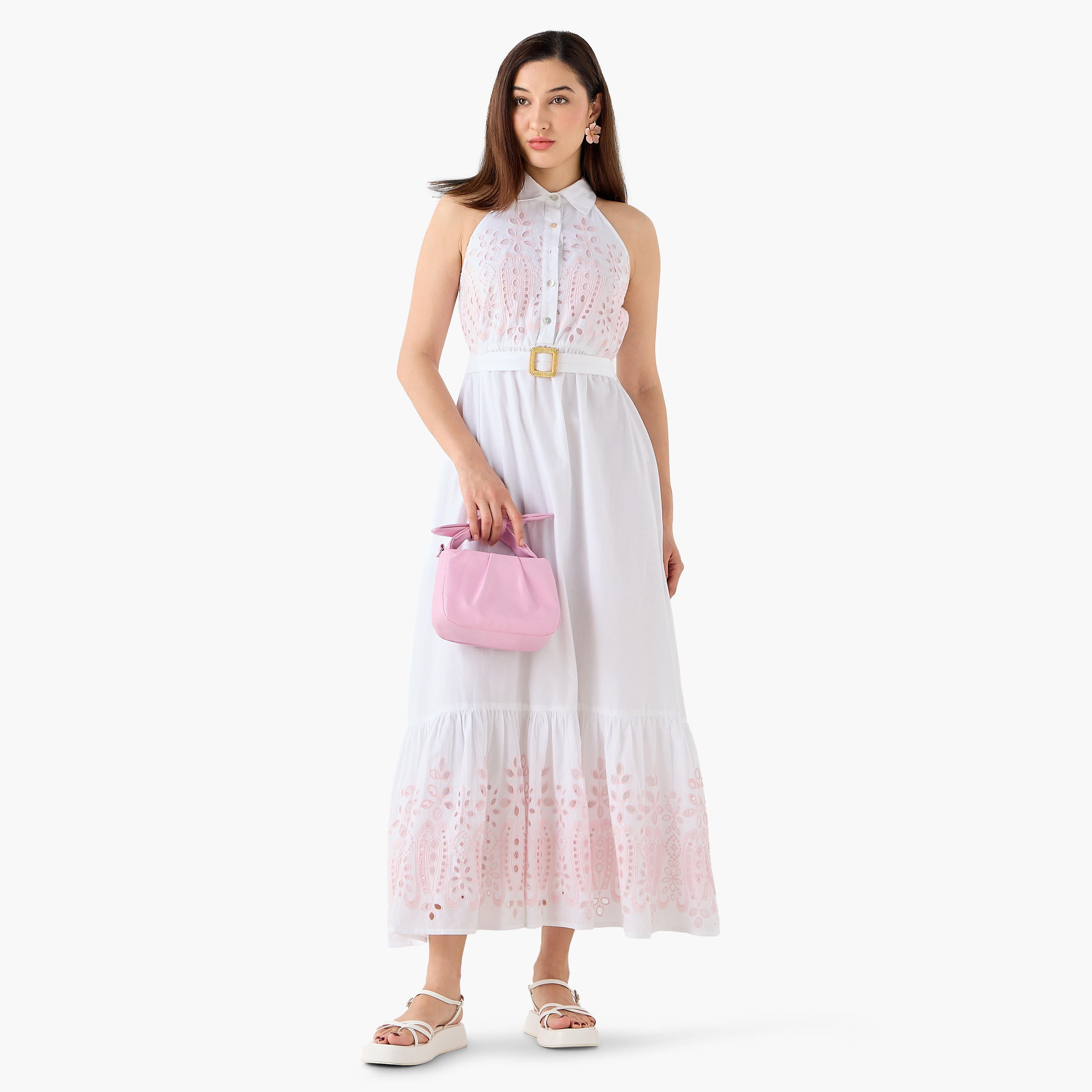 فستان قطن بقصة إيه لاين مع تطريز شيفلي للنساء-women-clothing-dresses-image-4