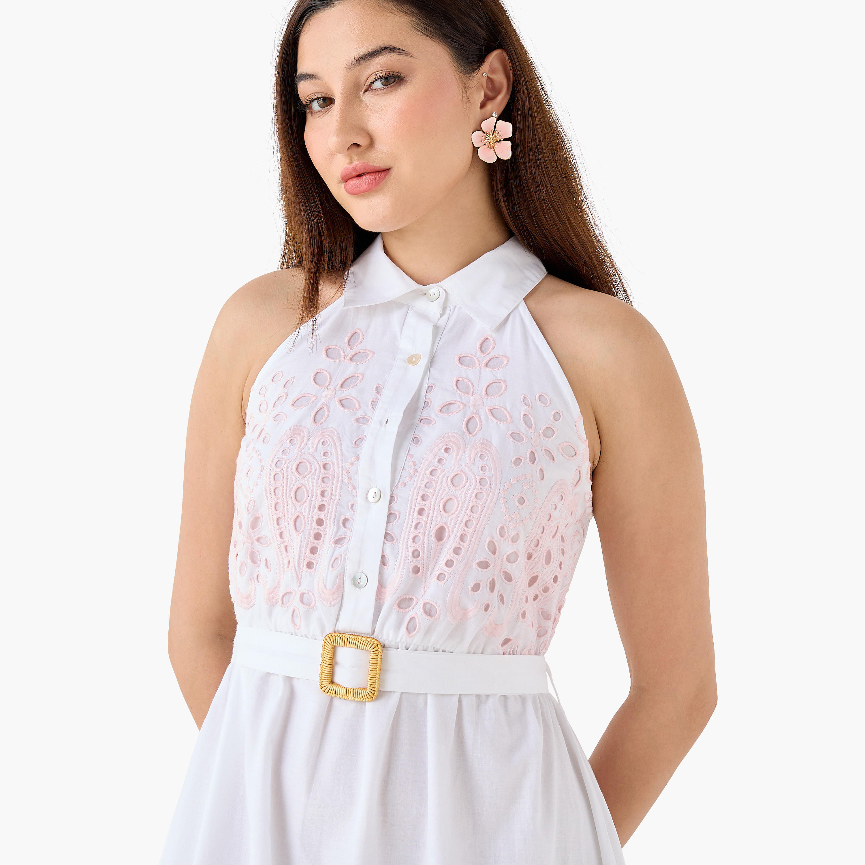 فستان قطن بقصة إيه لاين مع تطريز شيفلي للنساء-women-clothing-dresses-image-6