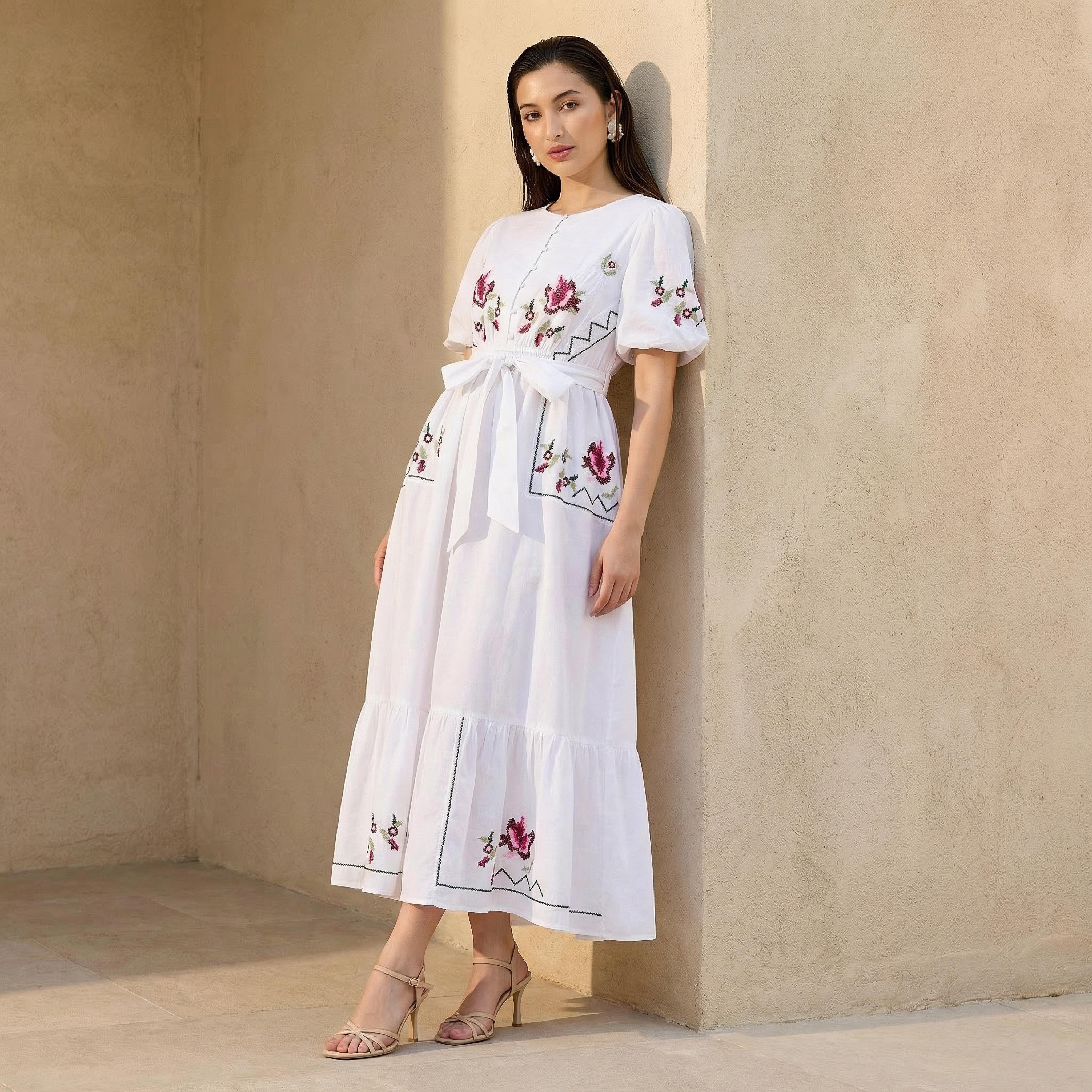 A-line Floral Embroidered Cotton Maxi Dress-women-clothing-dresses-image-1