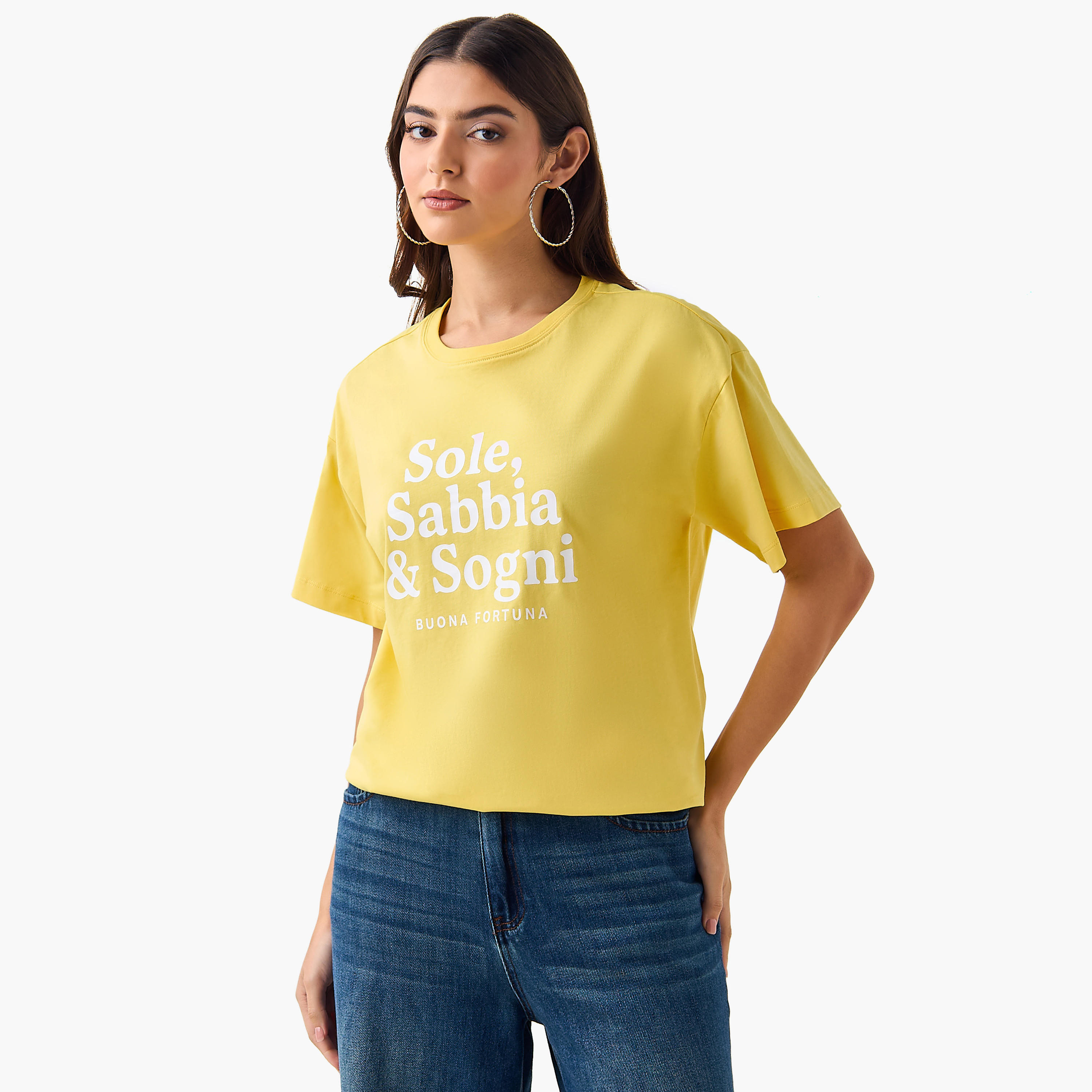 Oversized Cotton T-shirt with Slogan Print-women-clothing-tshirts-image-2