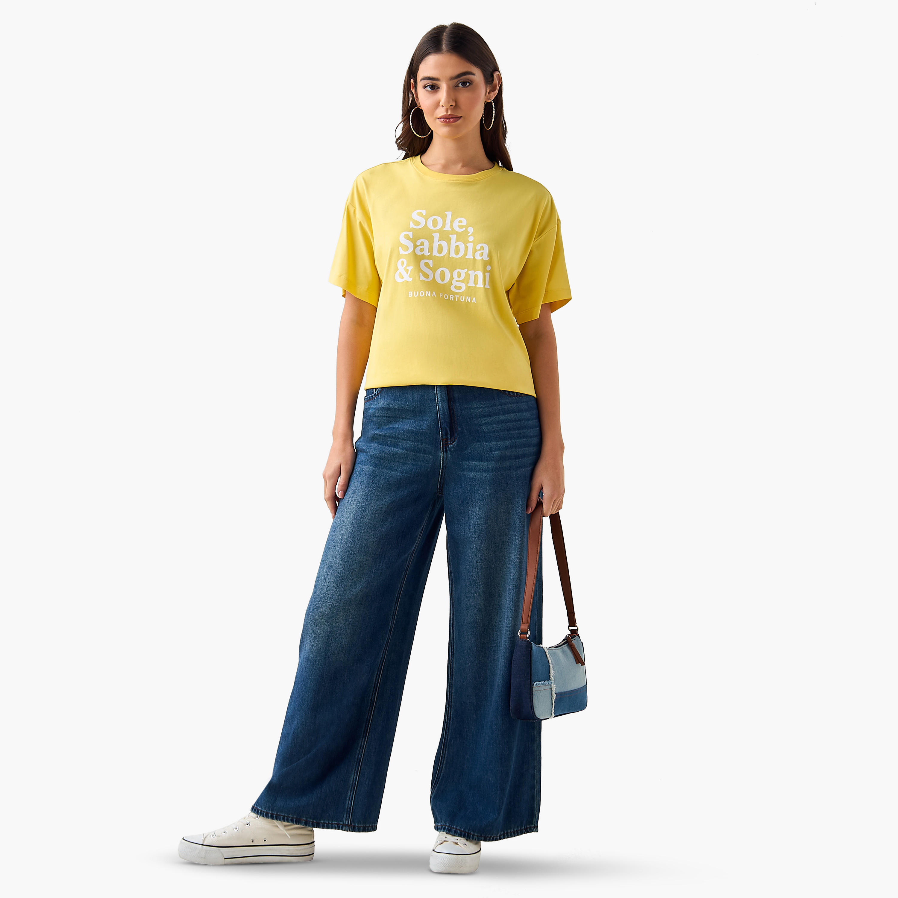 تيشيرت قطن واسع بطبعات شعار-women-clothing-tshirts-image-3