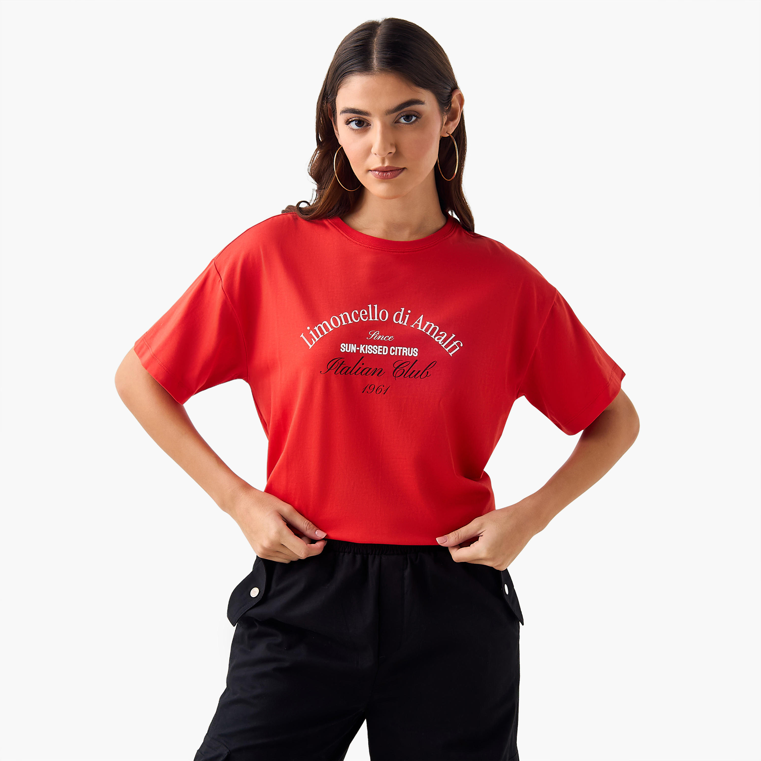 تيشيرت قطن واسع بطبعات شعار-women-clothing-tshirts-image-2
