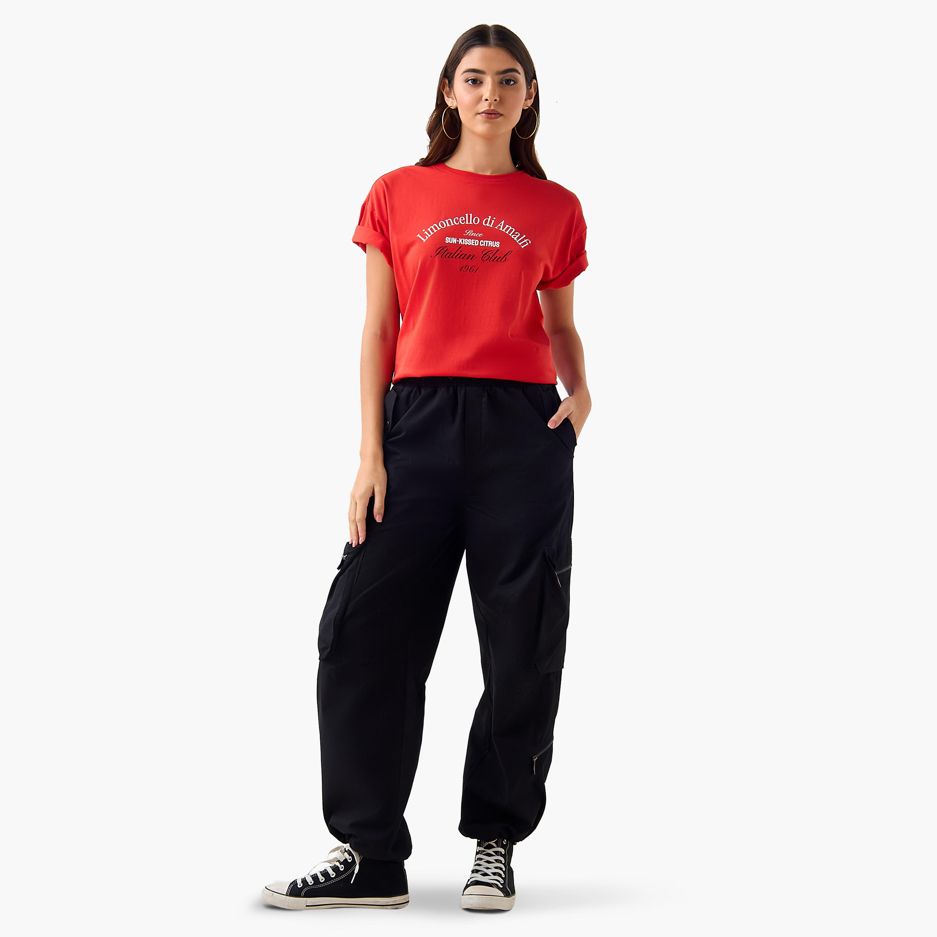 Oversized Cotton T-shirt with Slogan Print-women-clothing-tshirts-image-3