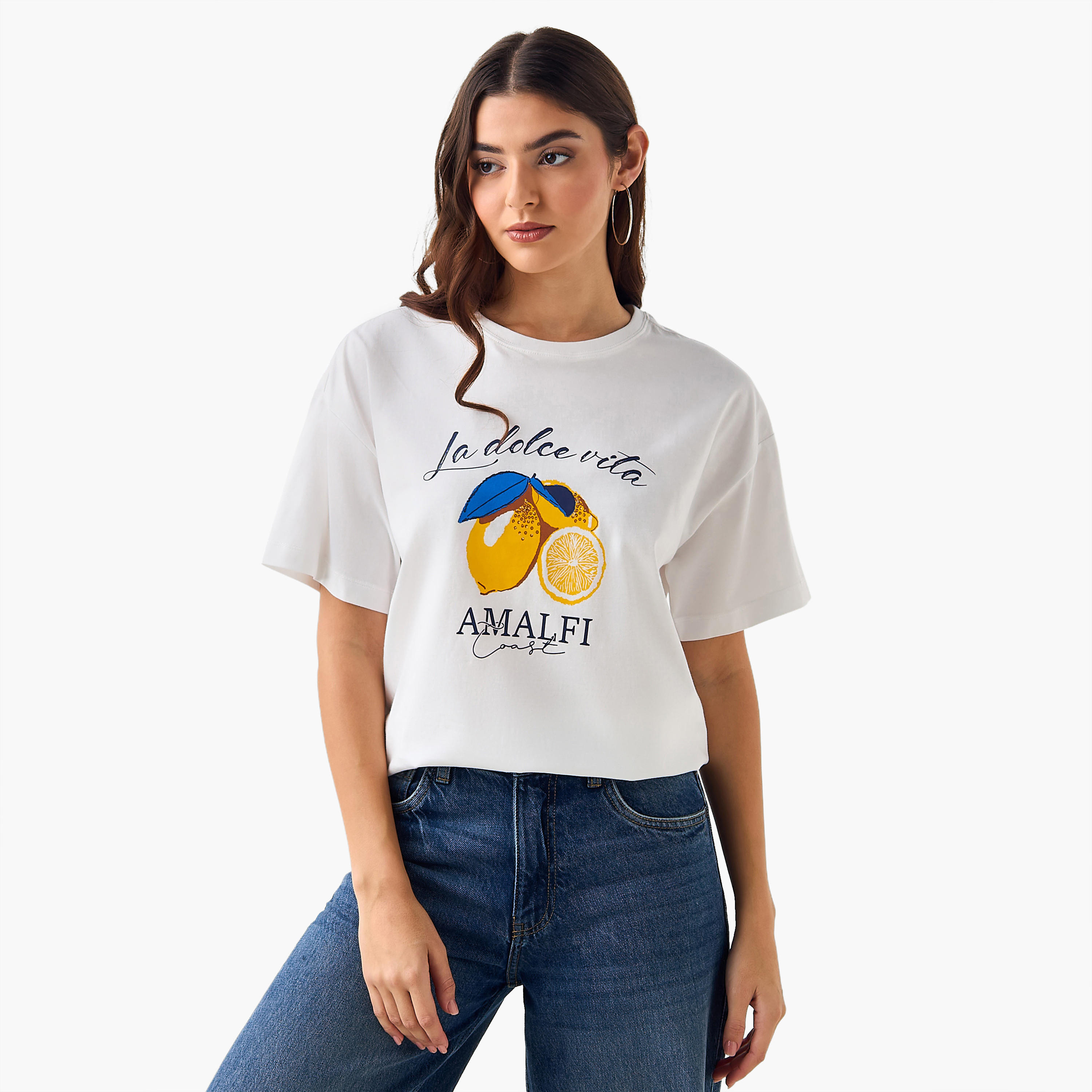 Oversized Cotton T-shirt with Slogan Print-women-clothing-tshirts-image-2