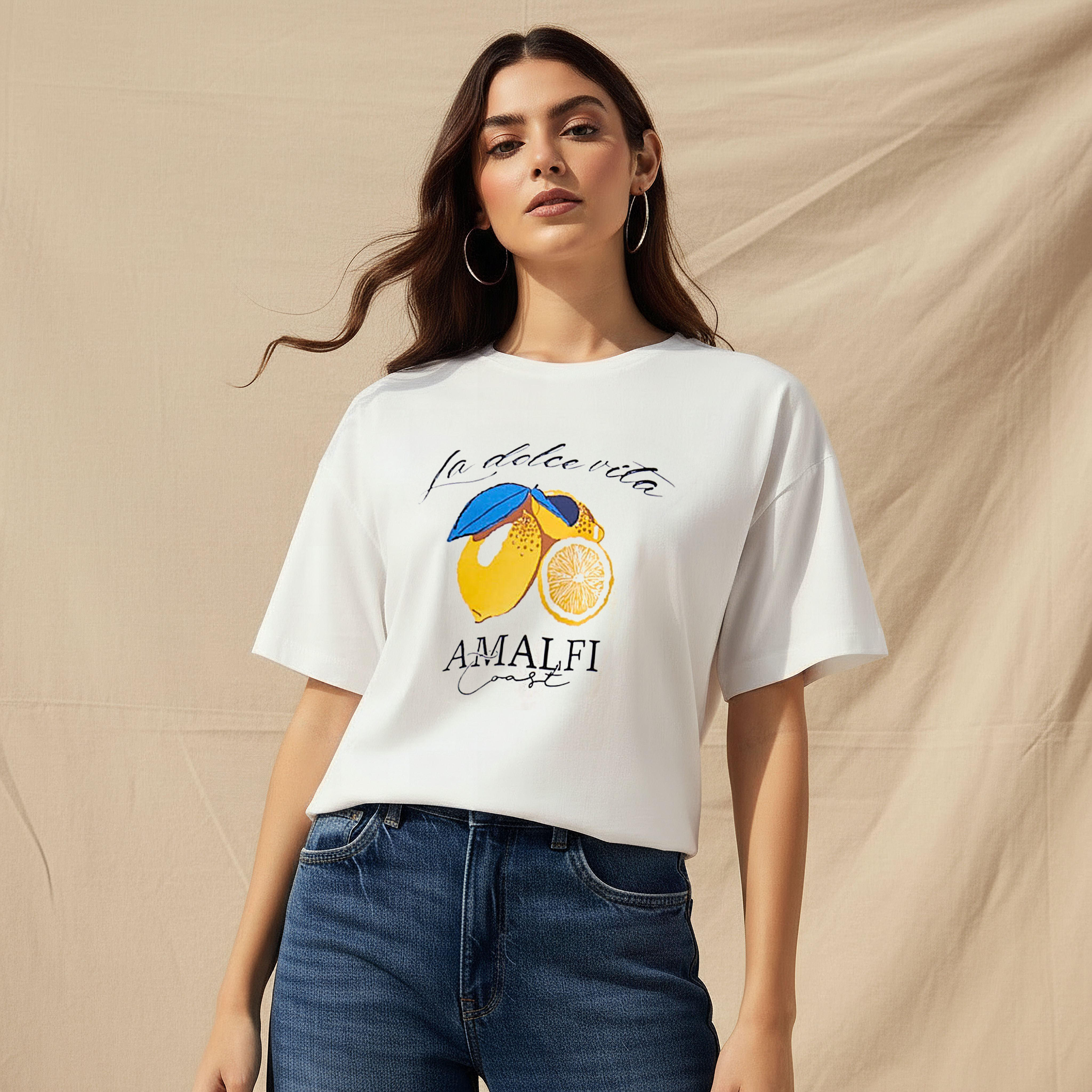 Oversized Cotton T-shirt with Slogan Print-women-clothing-tshirts-image-1