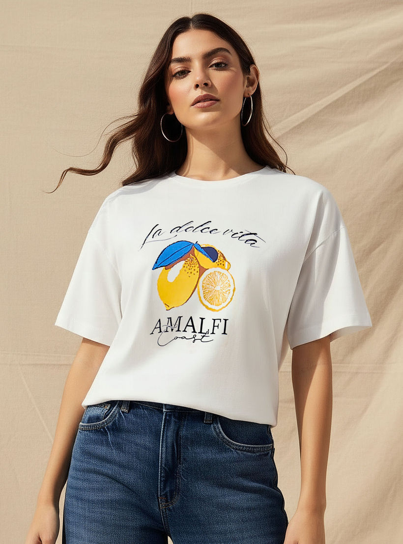 Oversized Cotton T-shirt with Slogan Print-women-clothing-tshirts-image-1
