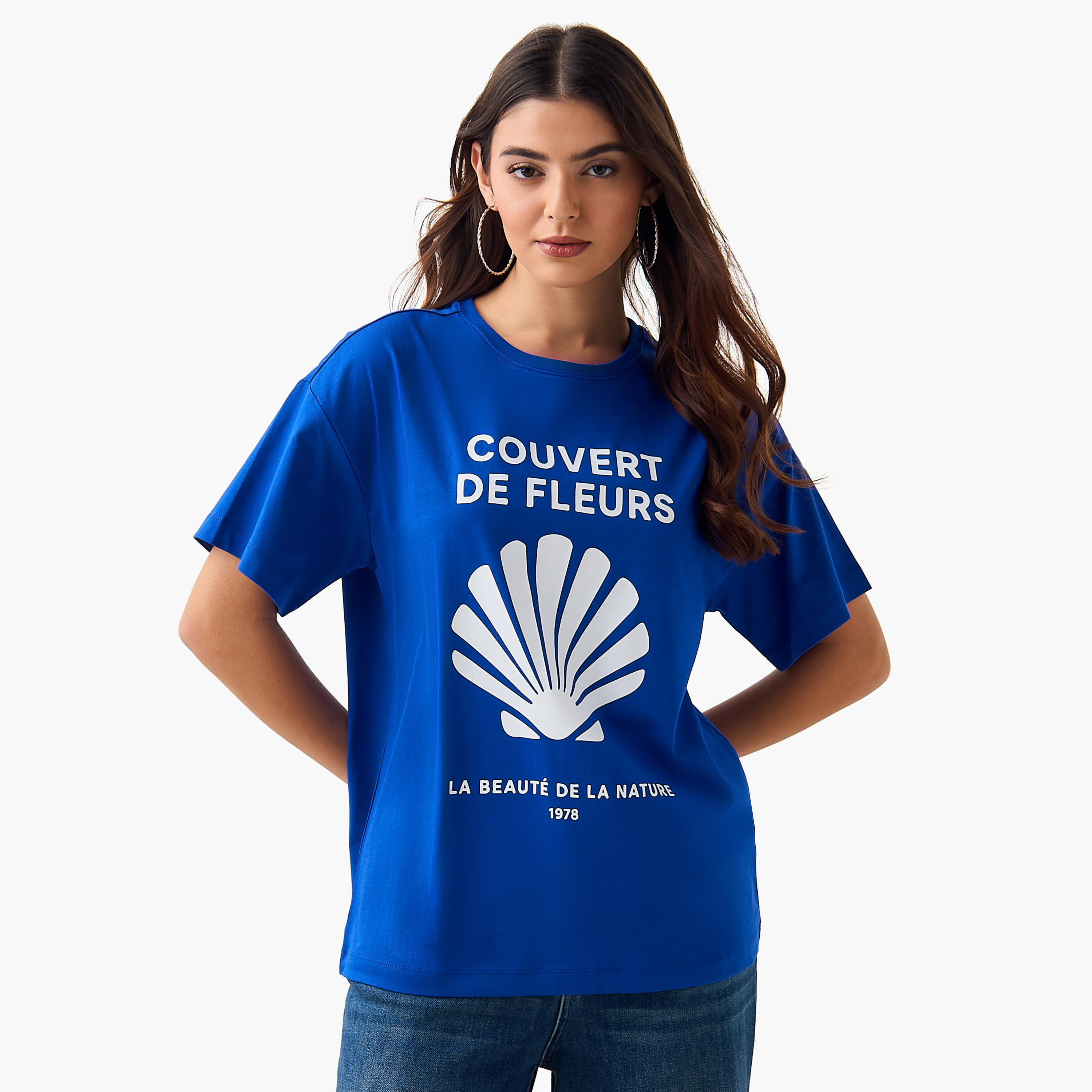 تيشيرت قطن واسع بطبعات شعار-women-clothing-tshirts-image-2