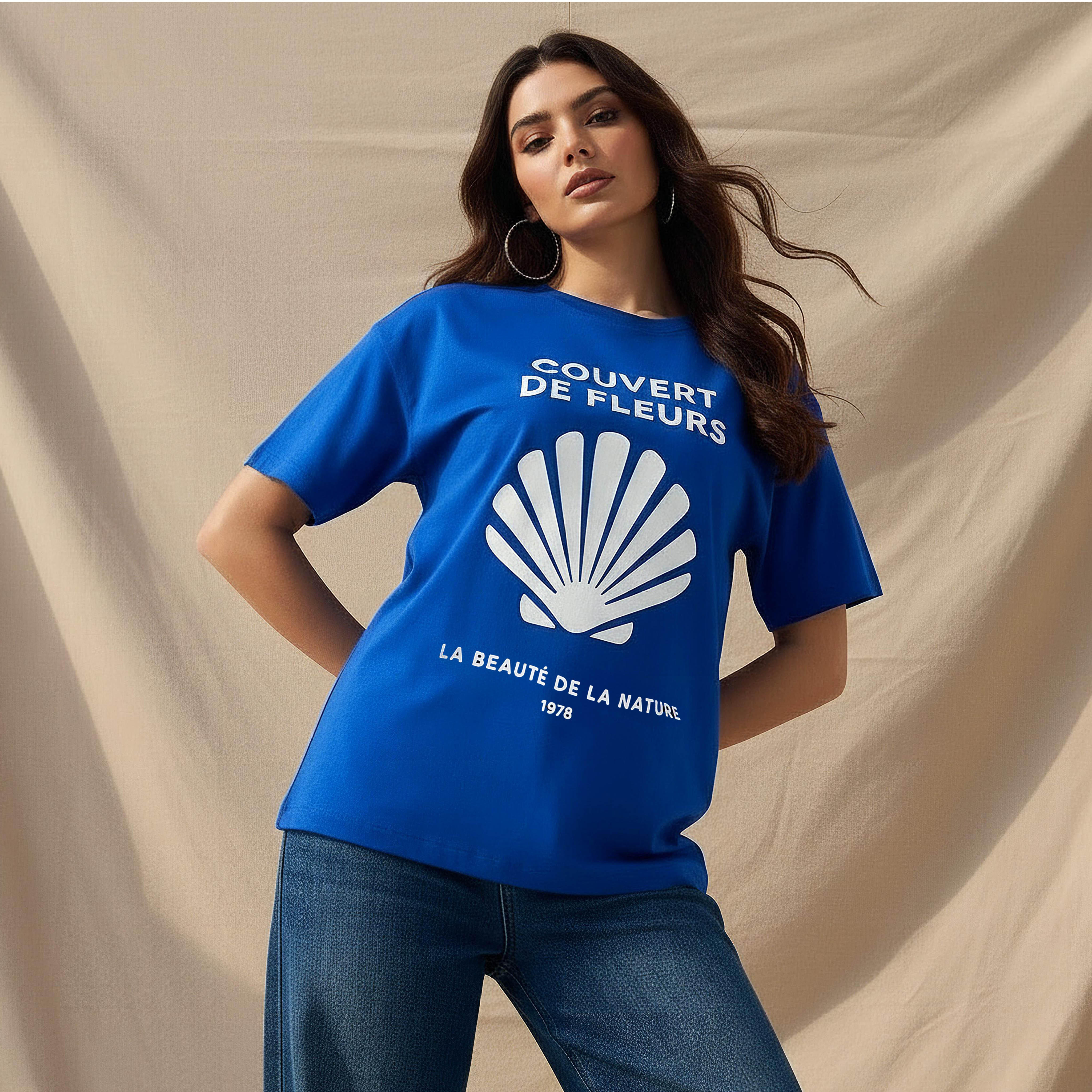تيشيرت قطن واسع بطبعات شعار-women-clothing-tshirts-image-1