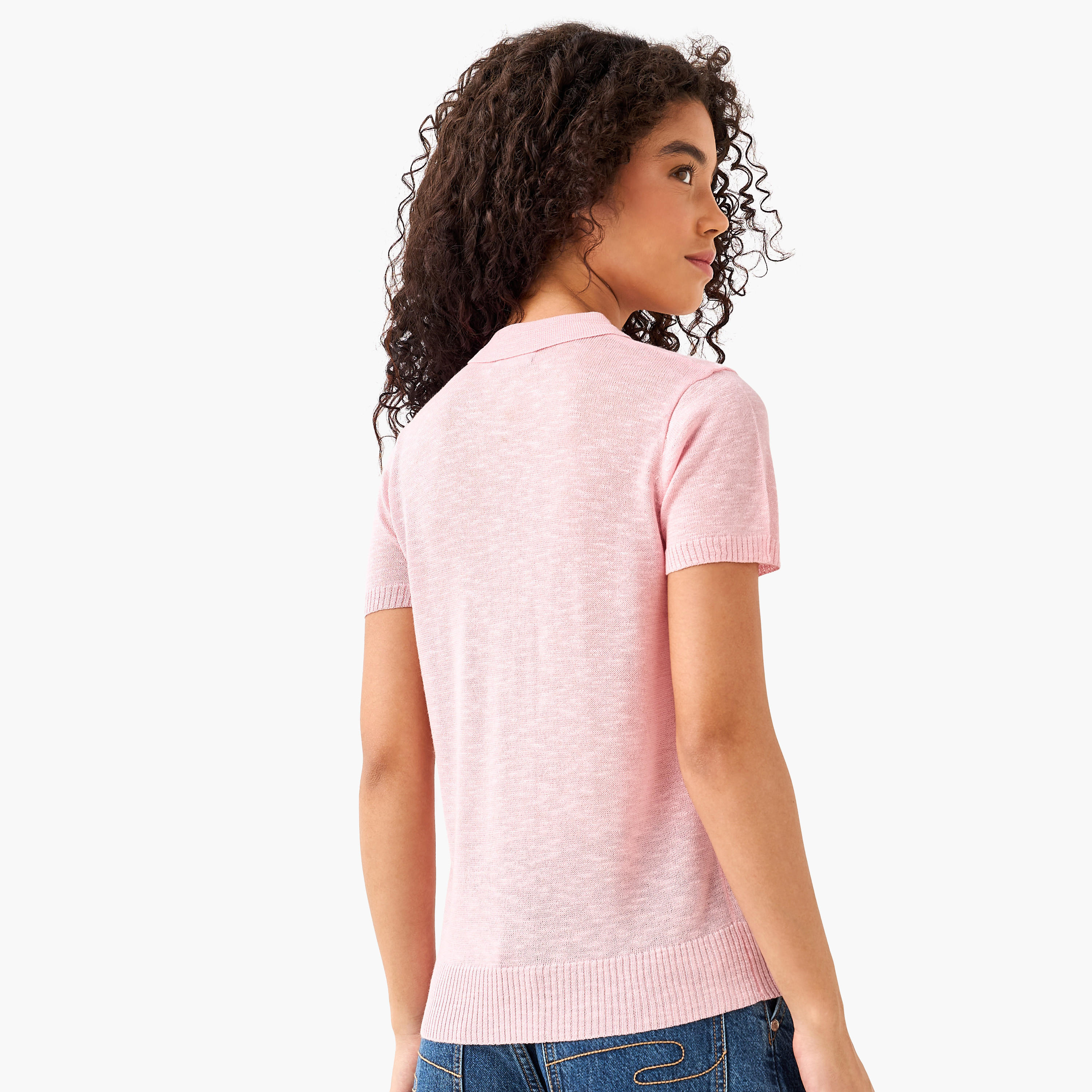 Linen Blend Polo T-shirt-women-clothing-tshirts-image-6