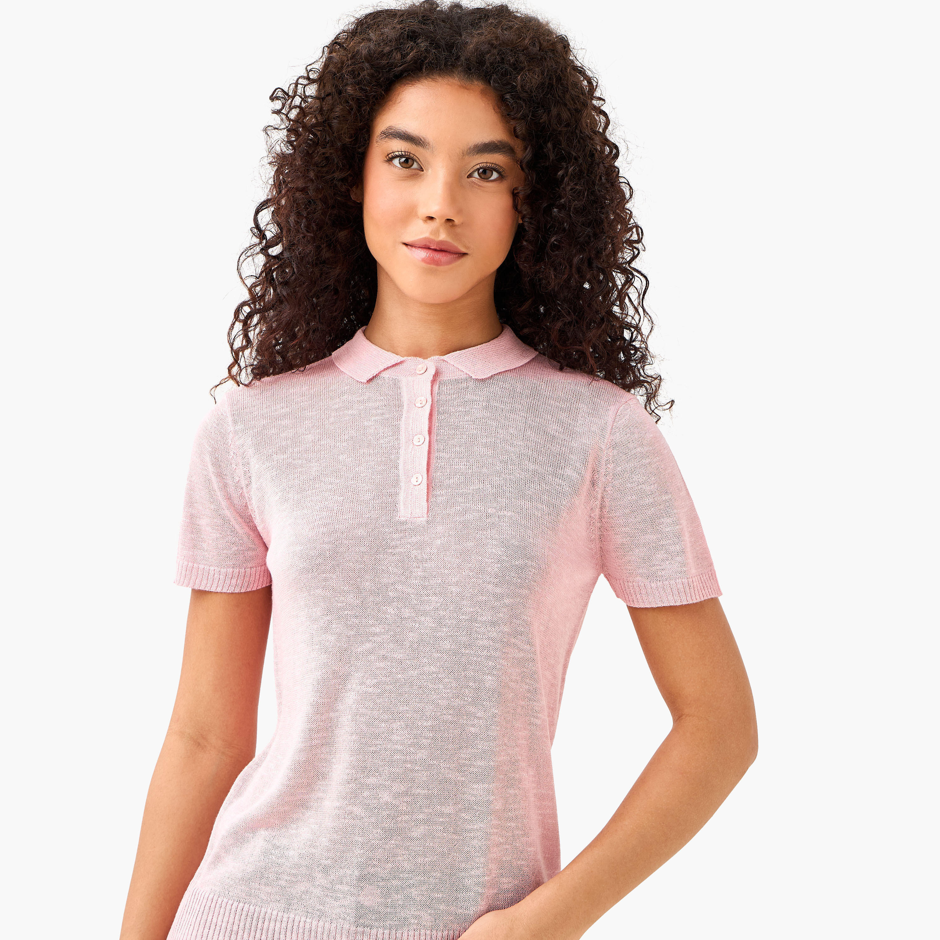 Linen Blend Polo T-shirt-women-clothing-tshirts-image-7