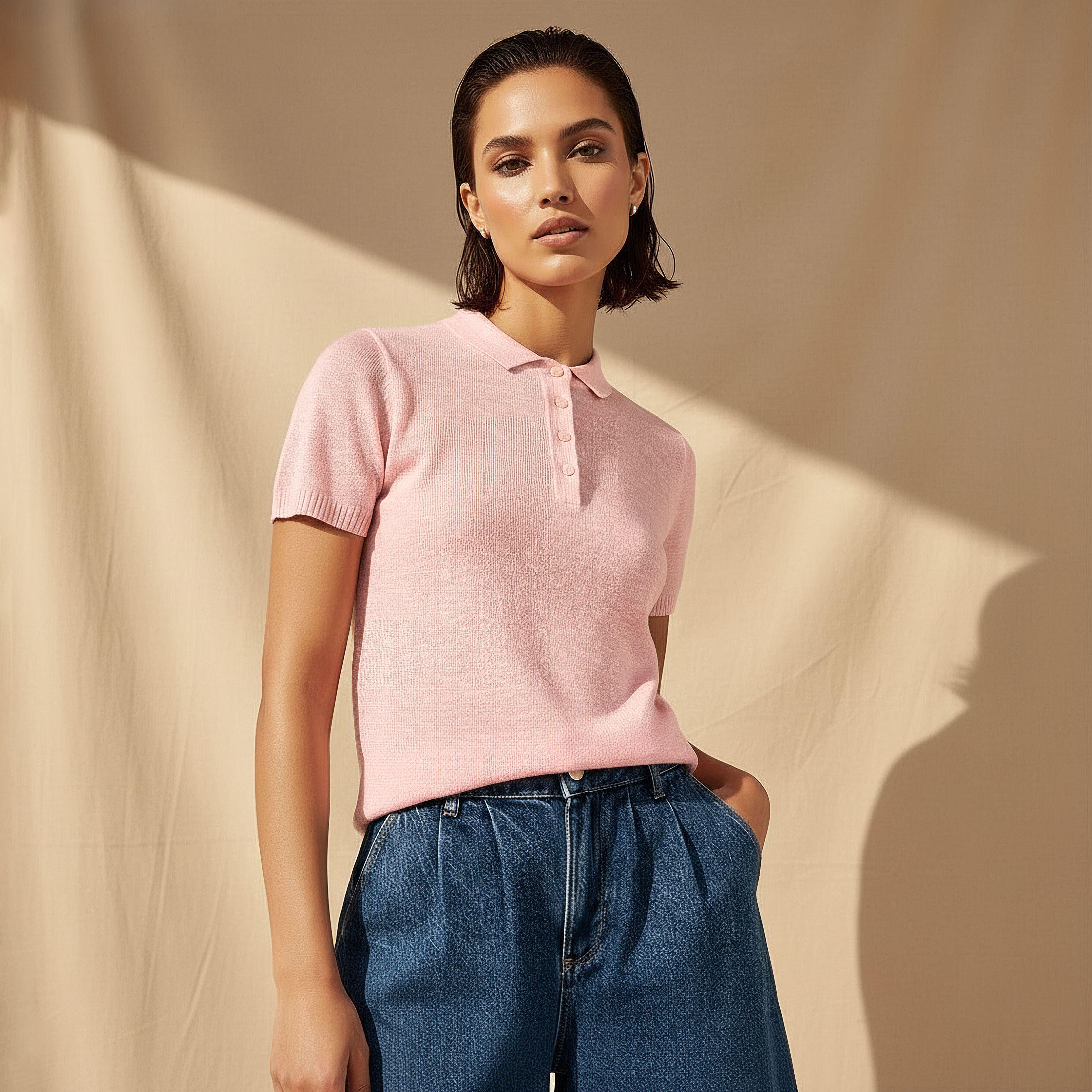 Linen Blend Polo T-shirt-women-clothing-tshirts-image-1