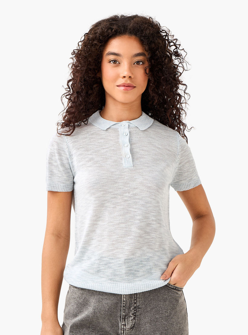 Linen Blend Polo T-shirt-women-clothing-tshirts-image-3