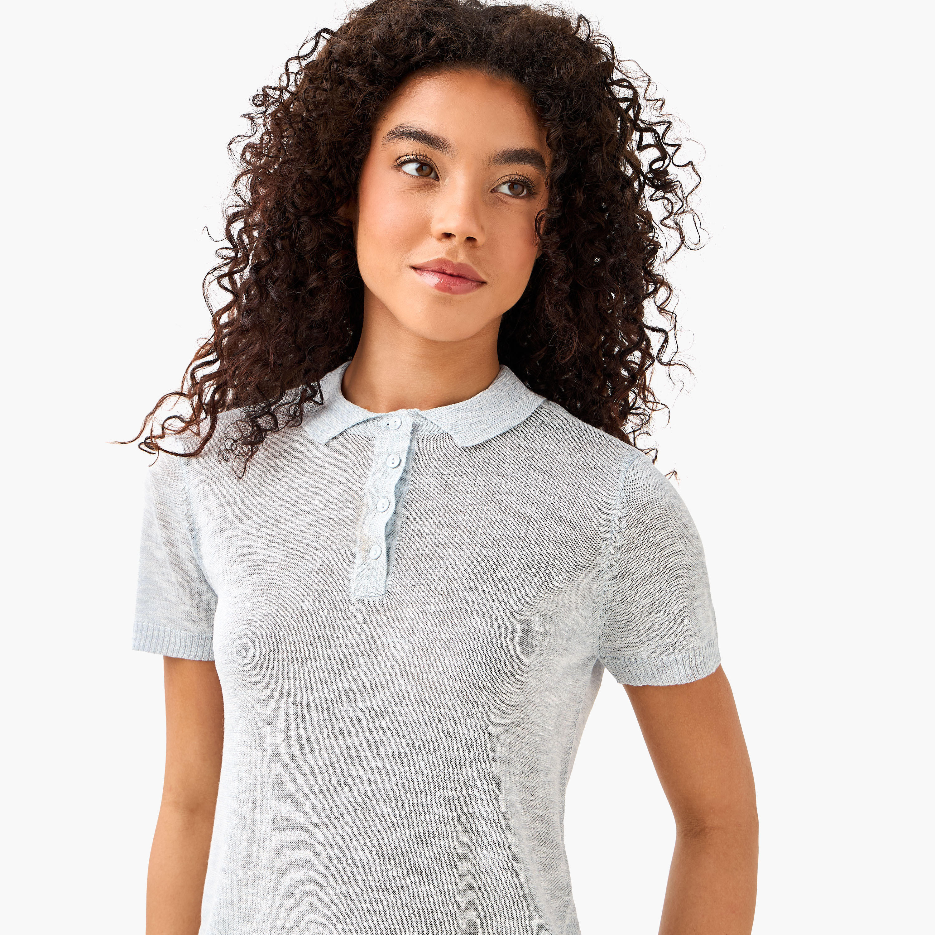 Linen Blend Polo T-shirt-women-clothing-tshirts-image-7