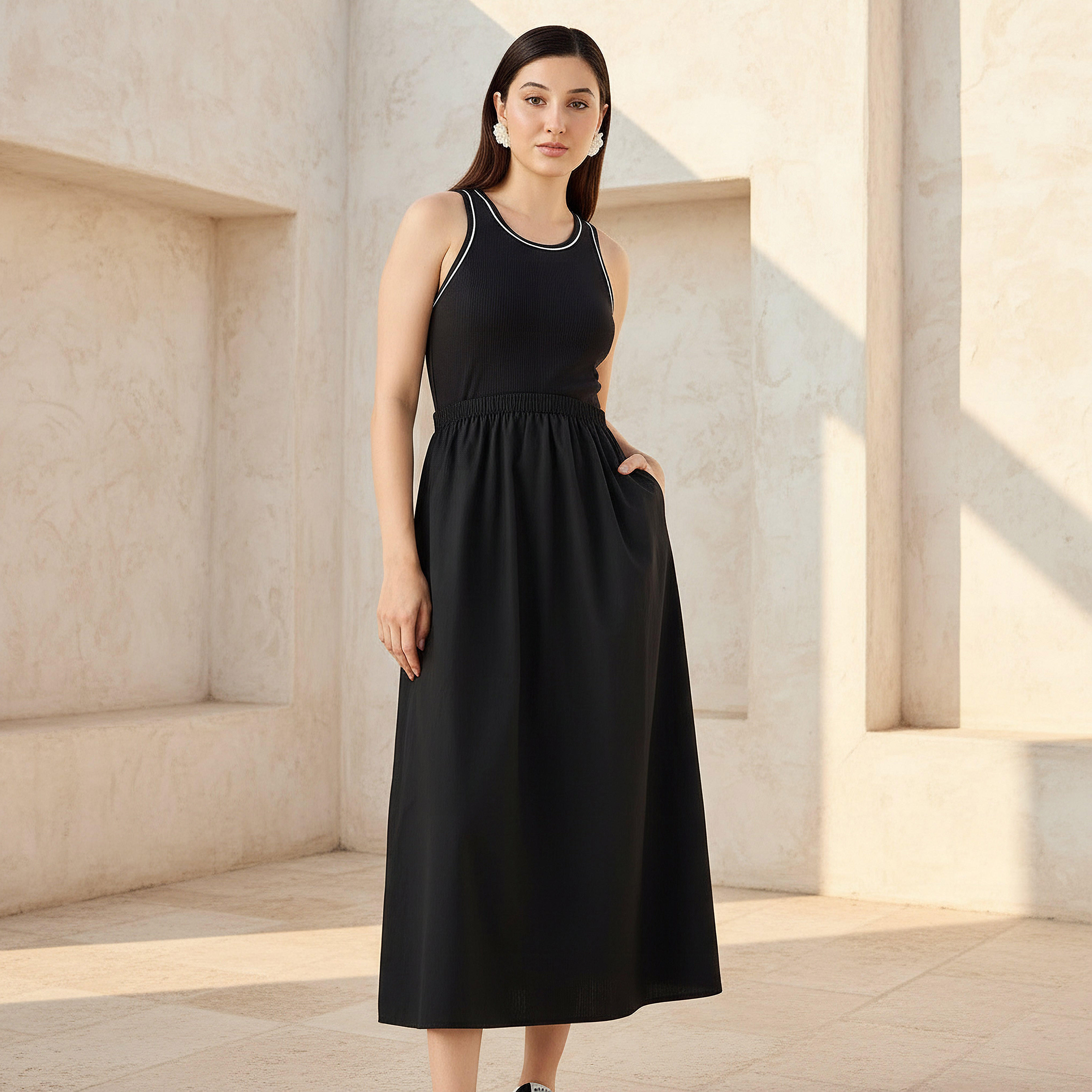 فستان ماكسي مضلع بجيوب للنساء-women-clothing-dresses-image-1