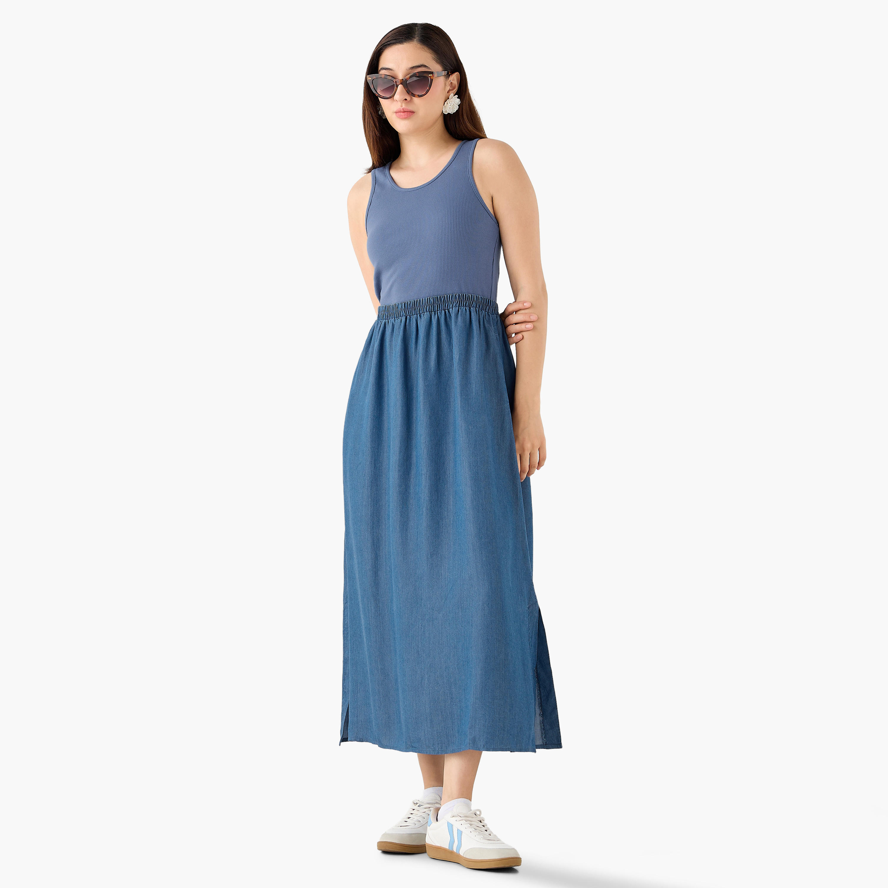 Ribbed A-line Women Dress with Pockets-women-clothing-dresses-image-6