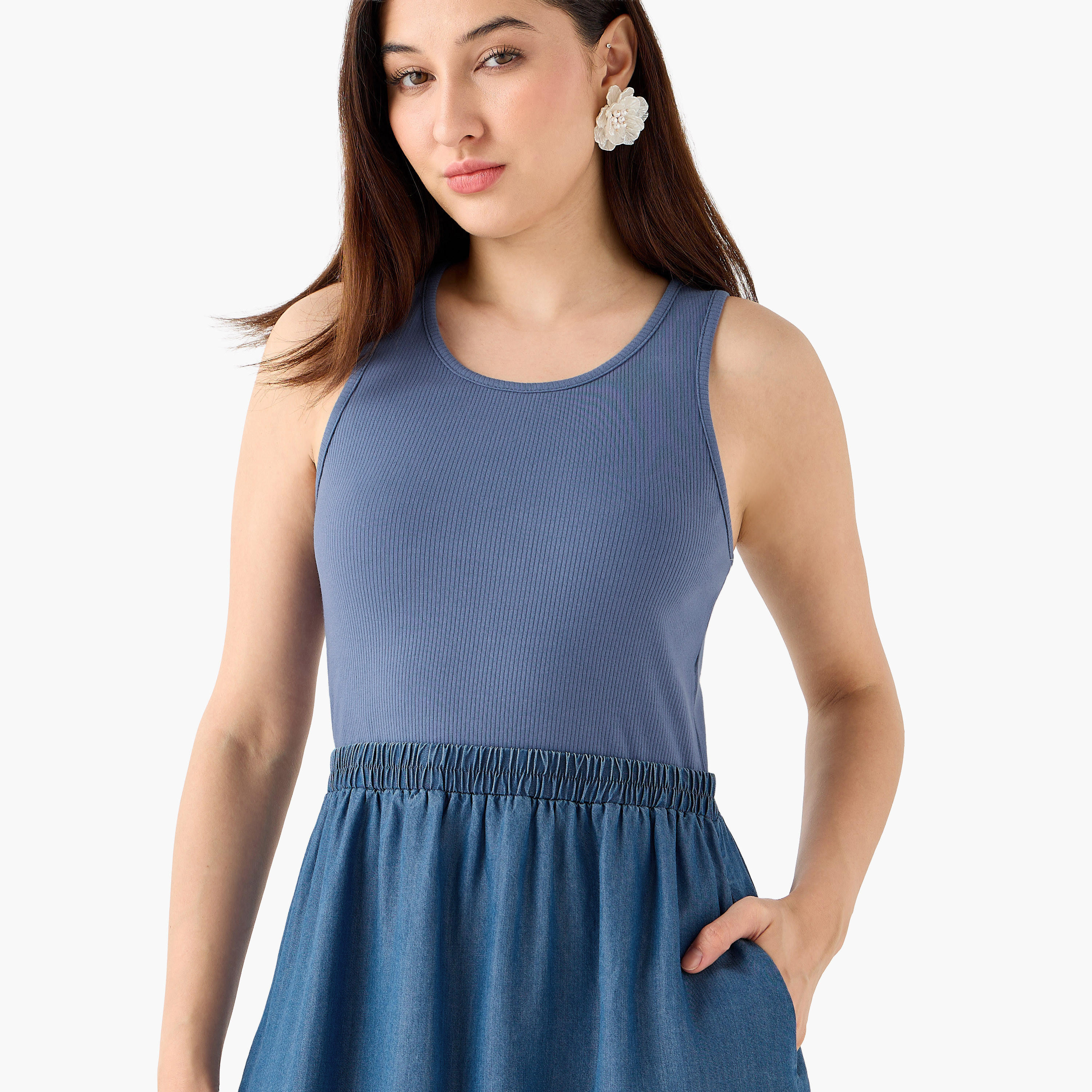 Ribbed A-line Women Dress with Pockets-women-clothing-dresses-image-8