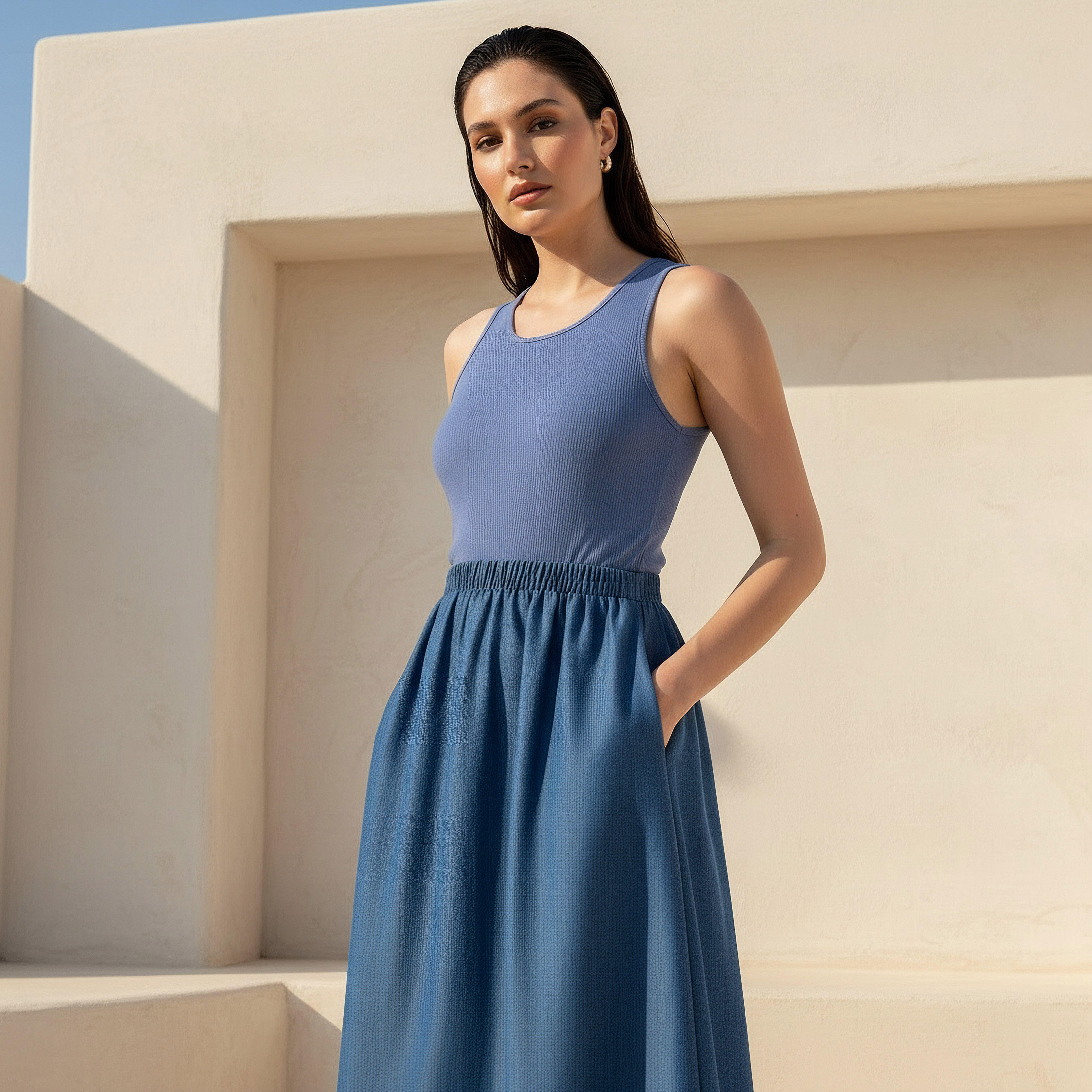 Ribbed A-line Women Dress with Pockets-women-clothing-dresses-image-2