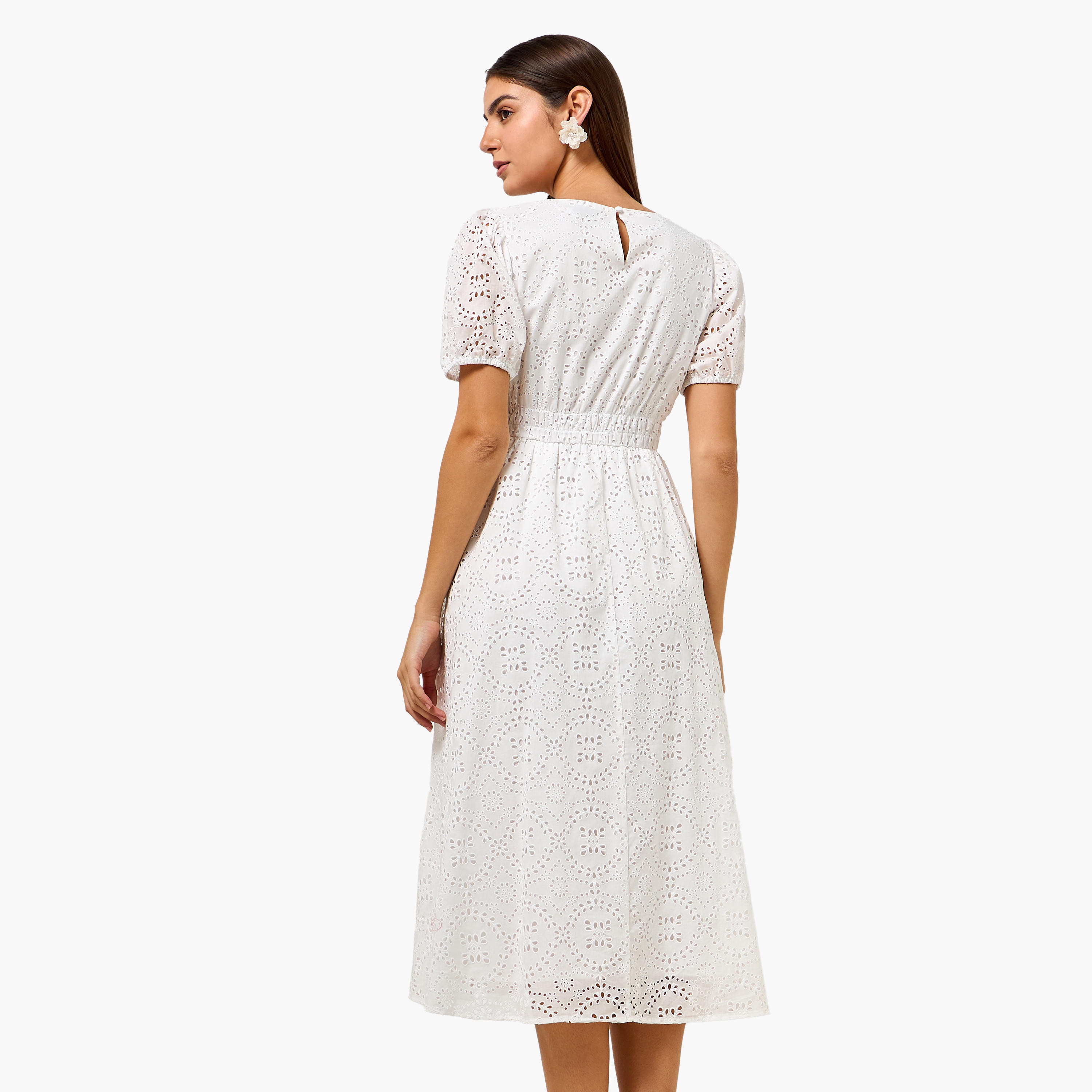 فستان إيه لاين قطن بتفاصيل شيفلي للنساء-women-clothing-dresses-image-5