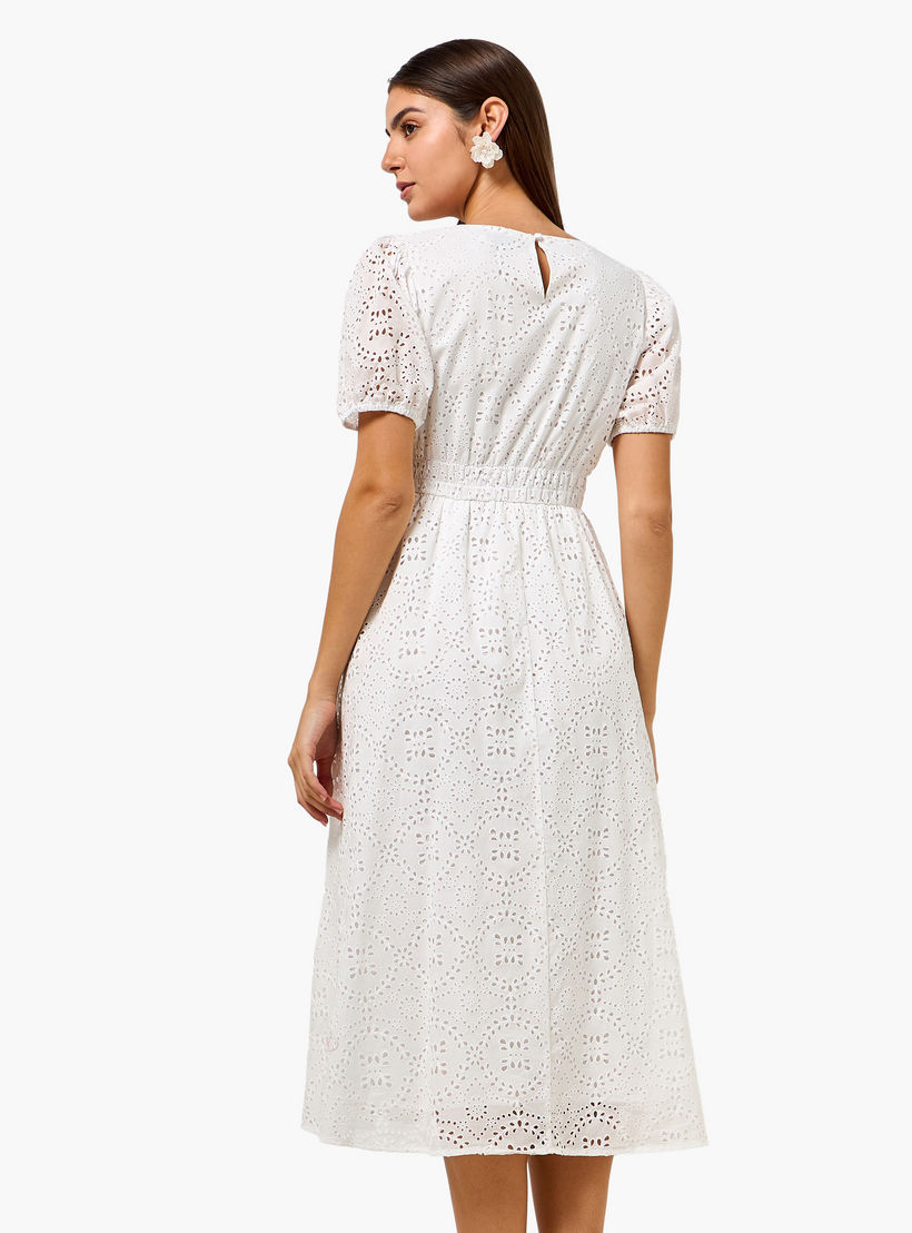 فستان إيه لاين قطن بتفاصيل شيفلي للنساء-women-clothing-dresses-image-5