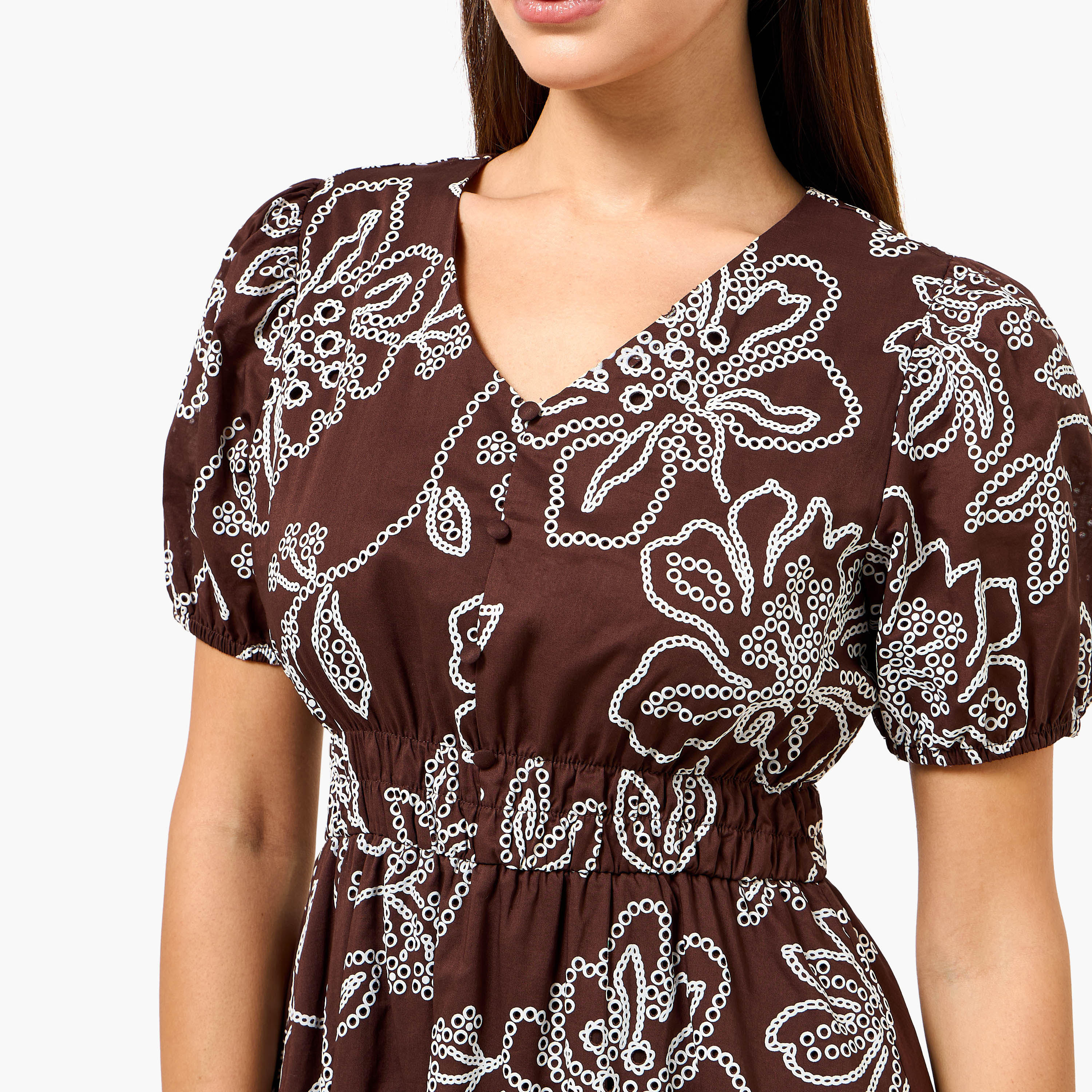 Checked A-line Women Dress with Schiffli Detail Cotton-women-clothing-dresses-image-3