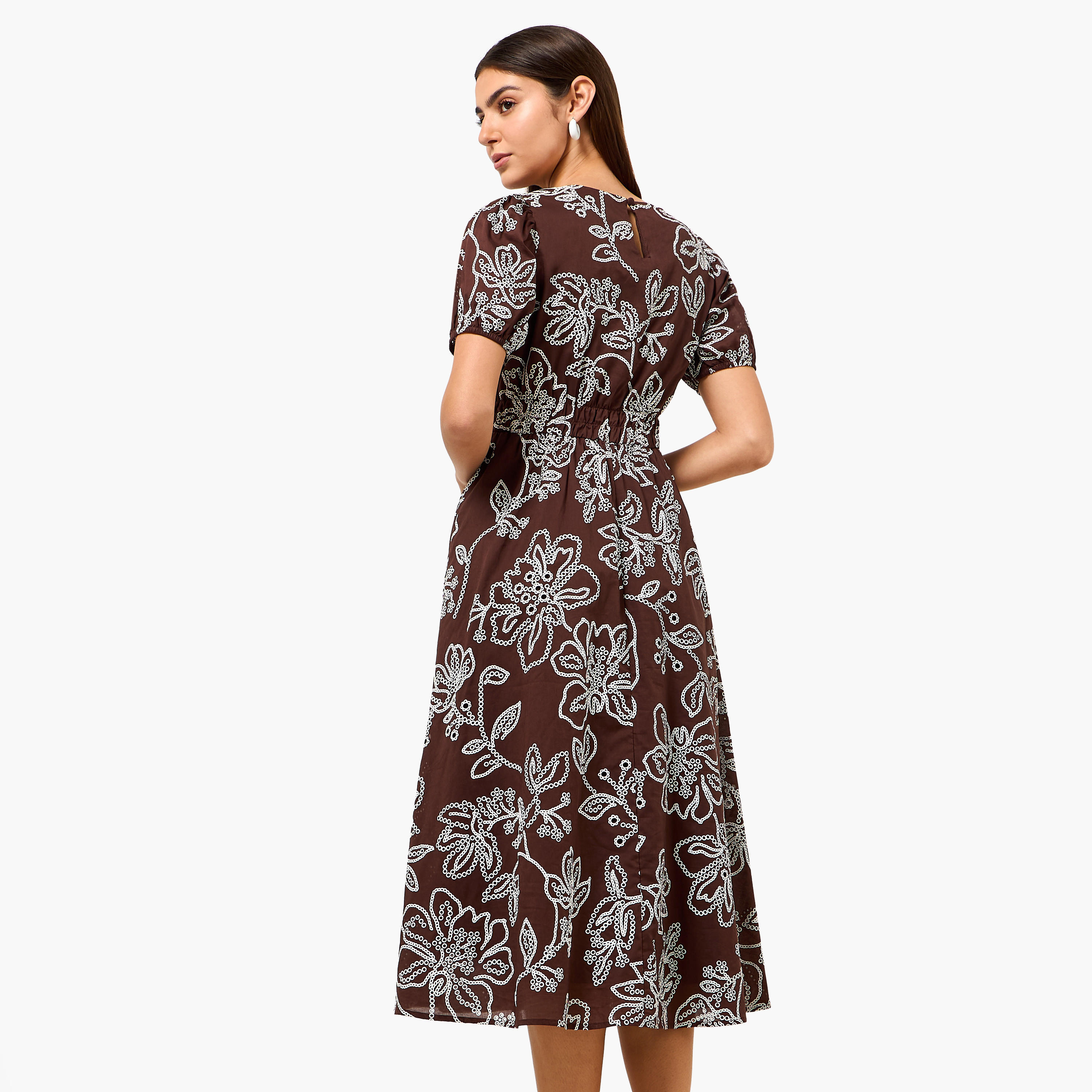 Checked A-line Women Dress with Schiffli Detail Cotton-women-clothing-dresses-image-5