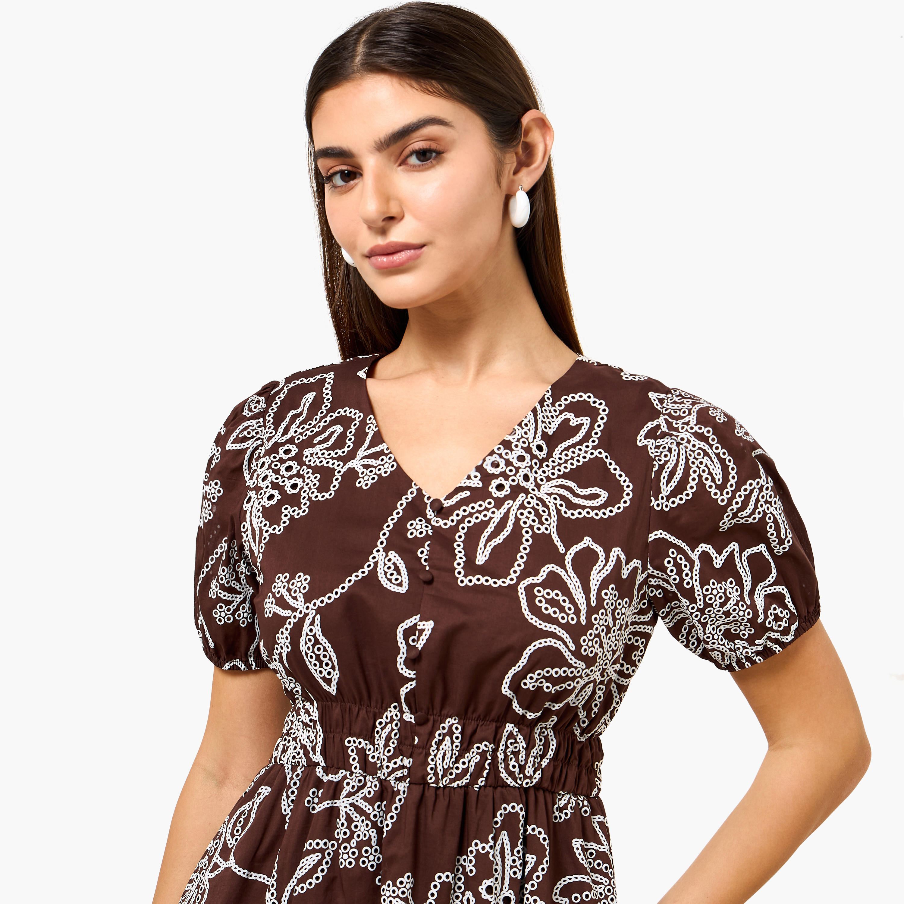 Checked A-line Women Dress with Schiffli Detail Cotton-women-clothing-dresses-image-6