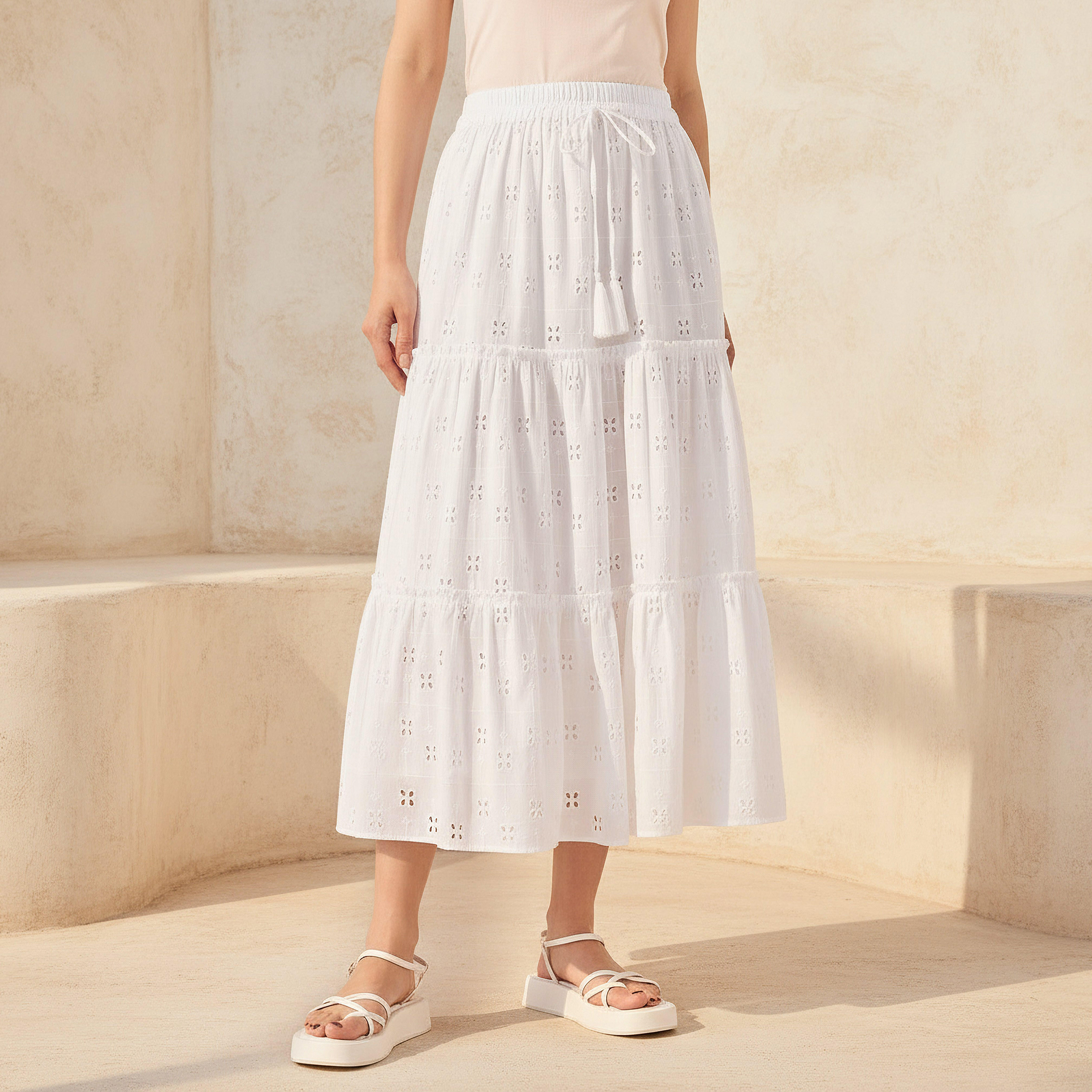 Midi Cotton Tiered Skirt with Schiffli Embroidery-women-clothing-bottoms-skirts-image-1