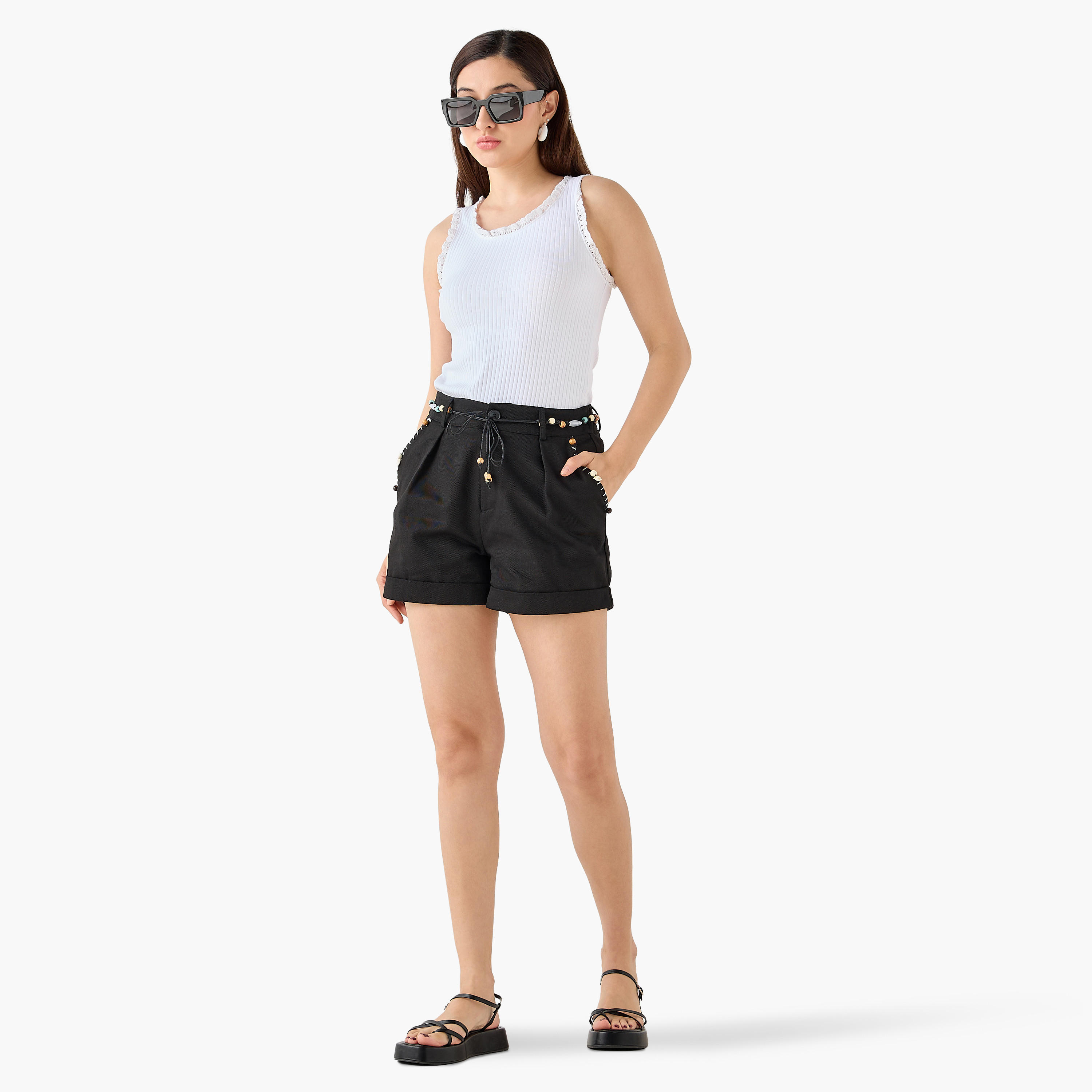 Cotton Shorts with Bead Detail-women-clothing-bottoms-shorts-image-3