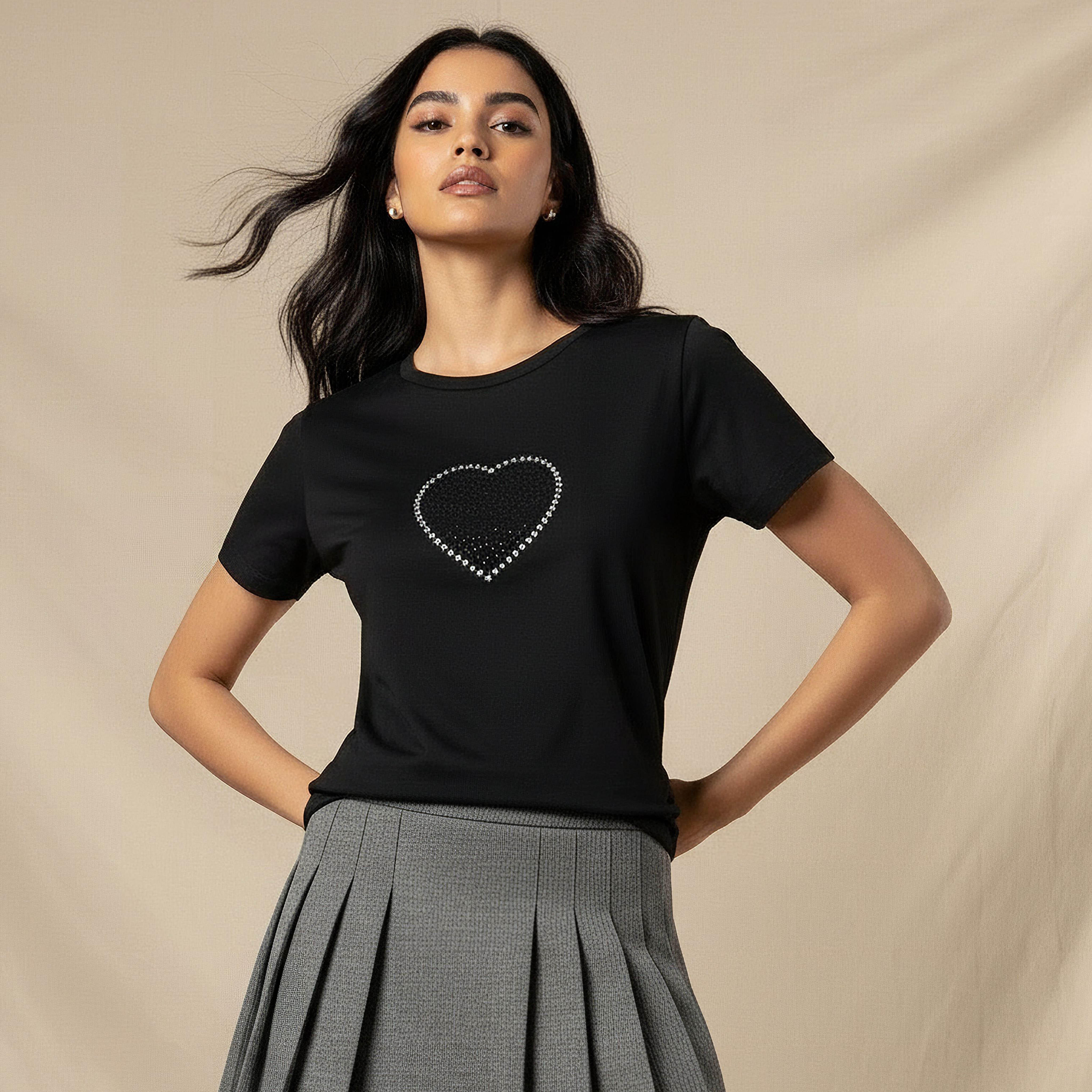 Regular Fit Cotton T-shirt with Embellishments-women-clothing-tshirts-image-1