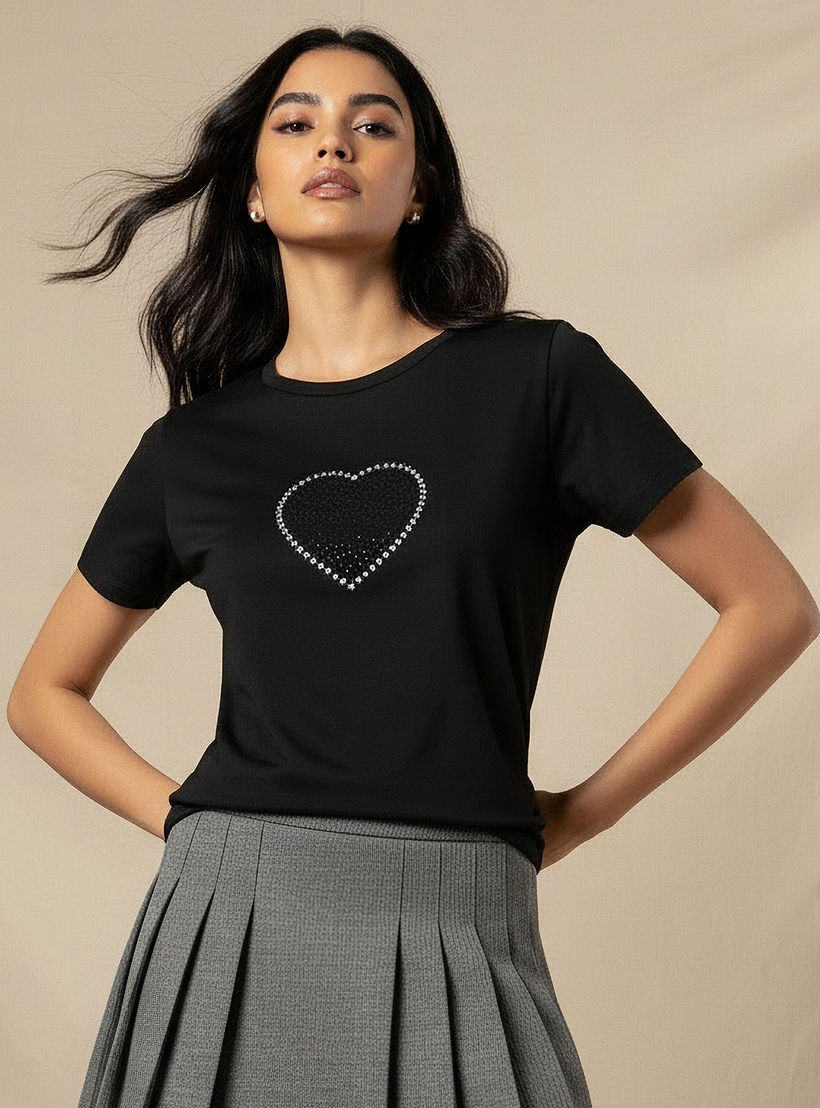 Regular Fit Cotton T-shirt with Embellishments-women-clothing-tshirts-image-1