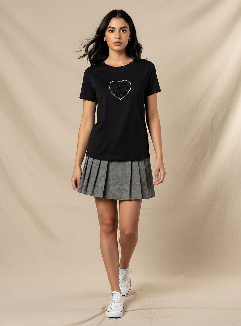 Regular Fit Cotton T-shirt with Embellishments-women-clothing-tshirts-image-5